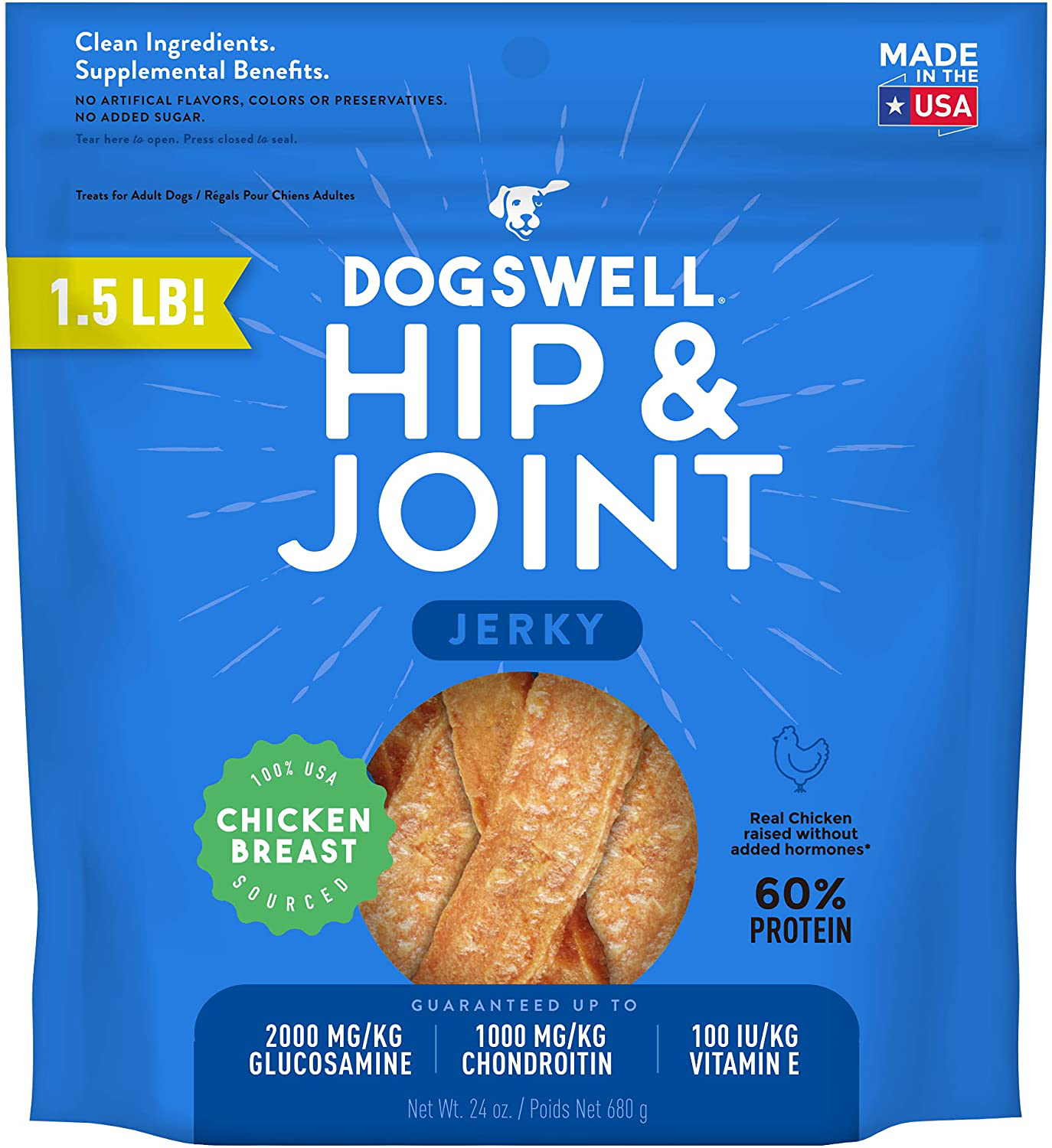 Dogswell Jerky Dog Treats Made in USA Only with Glucosamine