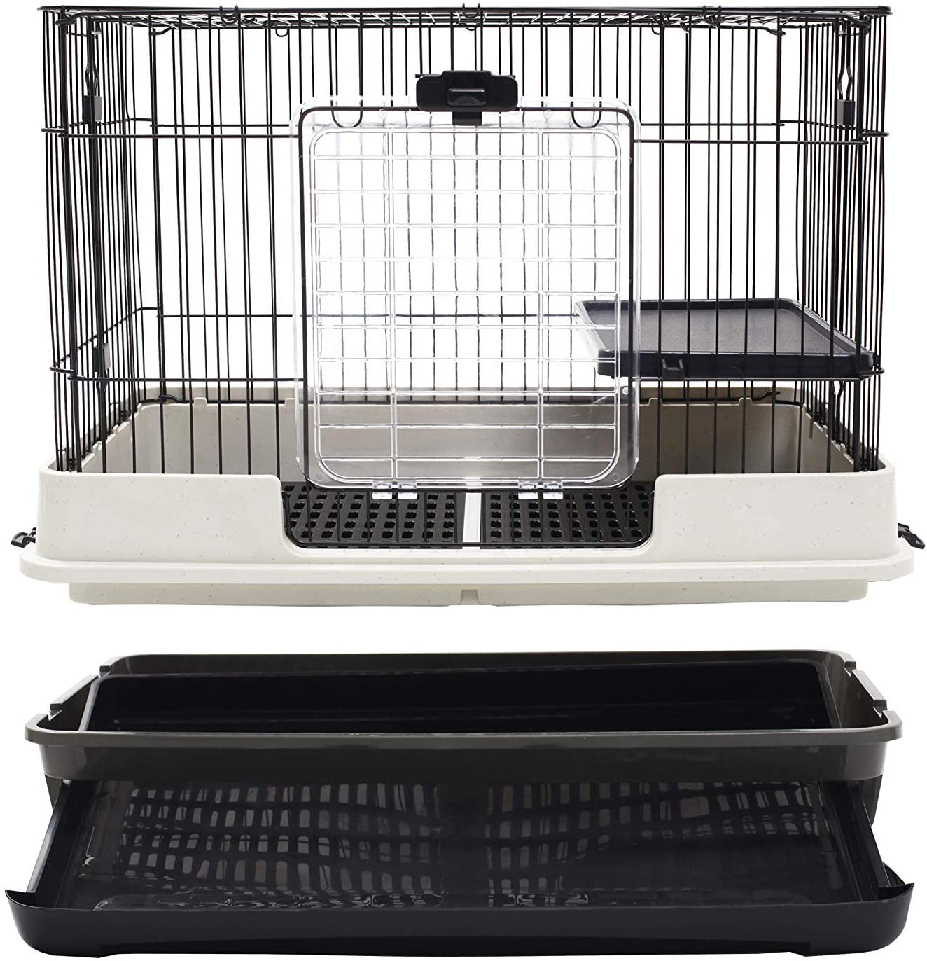 Large 2-Level Indoor Small Animal Pet Cage for Guinea Pig Ferret Chinchilla Cat Playpen Rabbit Hutch with Solid Platform & Ramp, Leakproof Litter Tray, 2 Large Access Doors Lockable Casters Animals & Pet Supplies > Pet Supplies > Small Animal Supplies > Small Animal Habitats & Cages Mcage