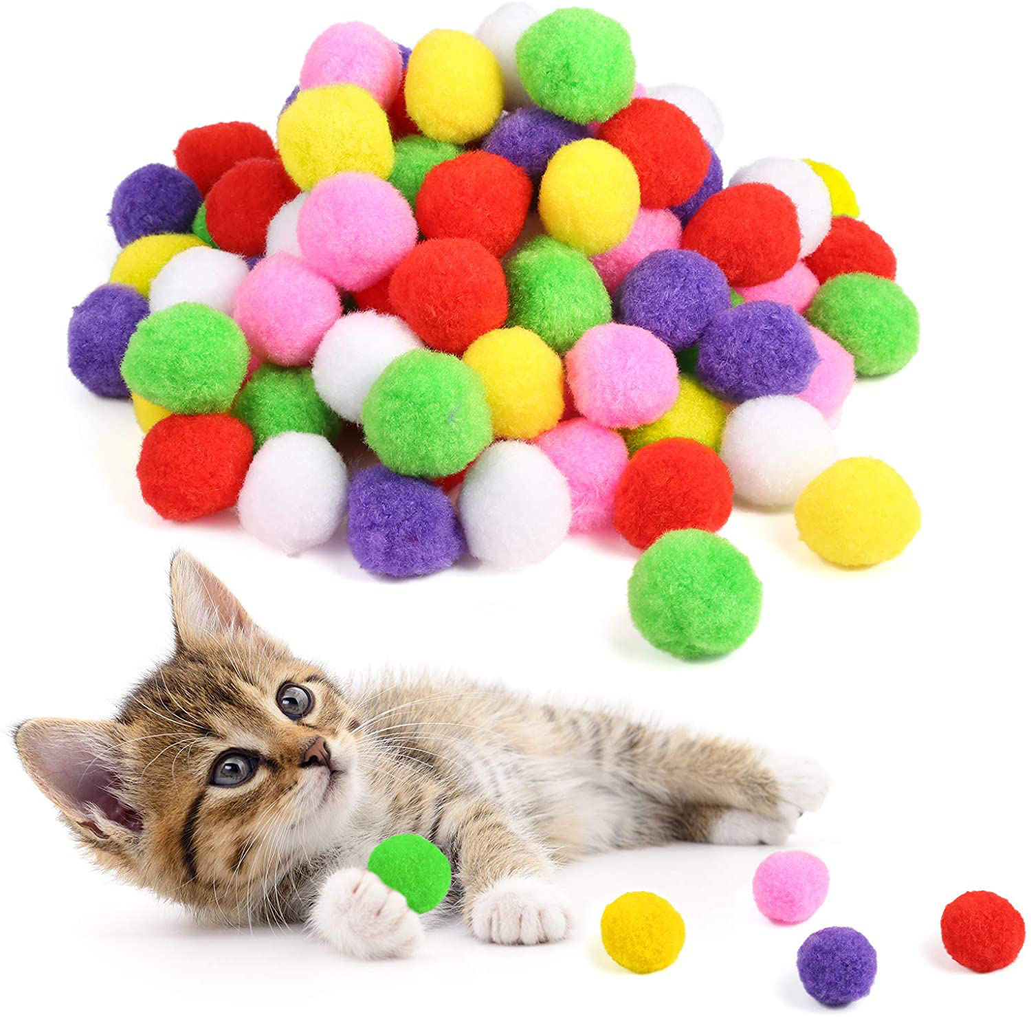 Caydo 100 Pieces 1.3 Inch Assorted Large Cat Toy Balls, Soft