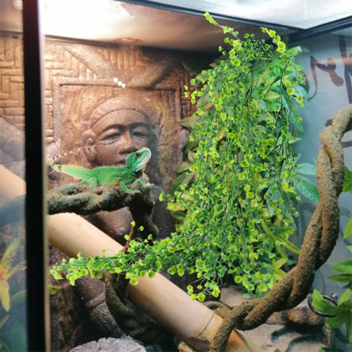 PINVNBY Reptile Soft Bendable Wooden Ladder Bridge Hideout Bearded Dragon Artificial Plastic Vines Plant with Suction Cup Cave Reptile Habitat Accessory for Lizard Bearded Dragon Gecko Chameleon Snake Animals & Pet Supplies > Pet Supplies > Reptile & Amphibian Supplies > Reptile & Amphibian Habitats PINVNBY