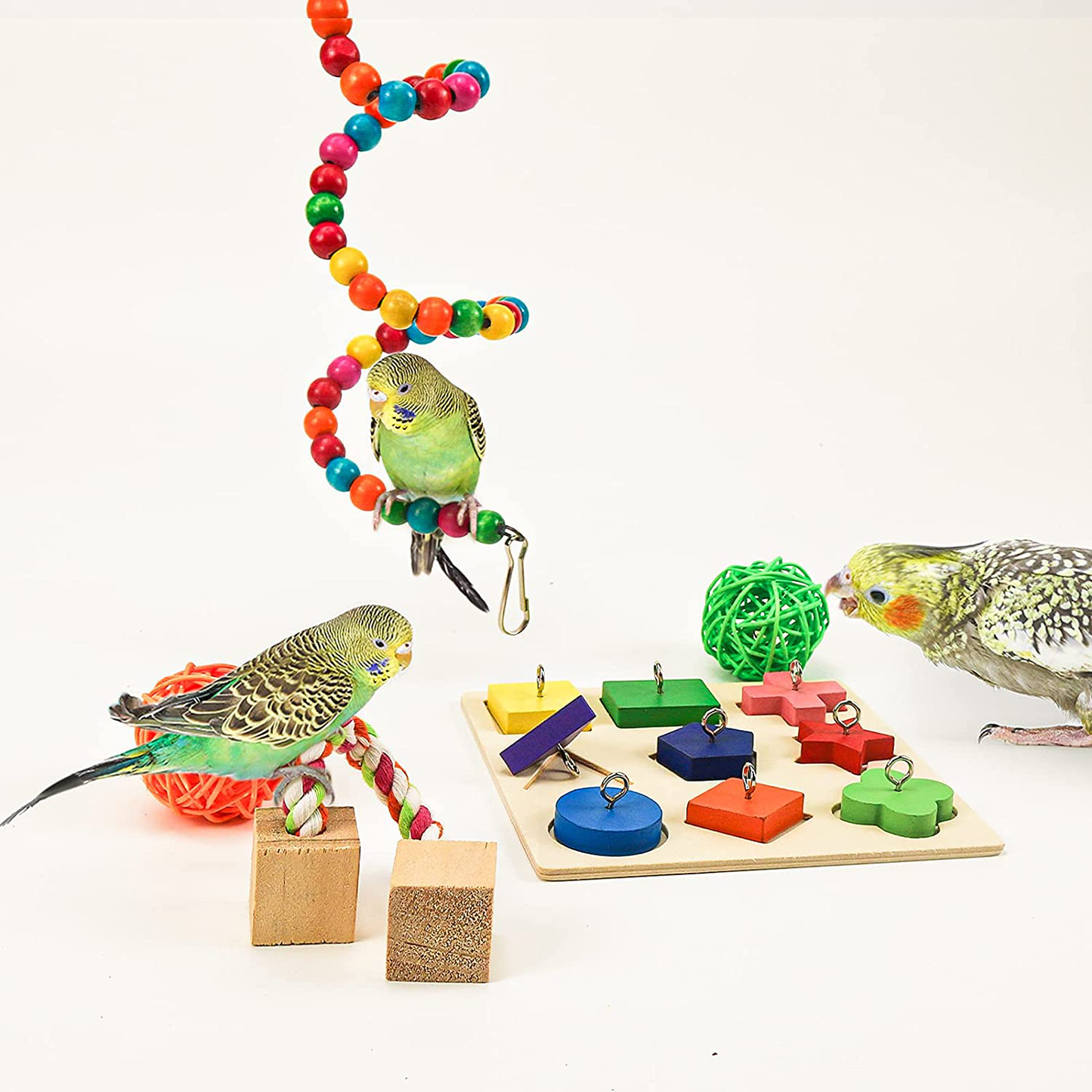 Suruikei 5 Pcs Bird Training Toys, Colorful Wooden Bird Block Puzzle Toy Parrot Swing Perch Wooden Activity Play Gym Exercise Bird Intelligence Toy for Parrots Conure Cockatile Lovebird Budgie Animals & Pet Supplies > Pet Supplies > Bird Supplies > Bird Gyms & Playstands suruikei
