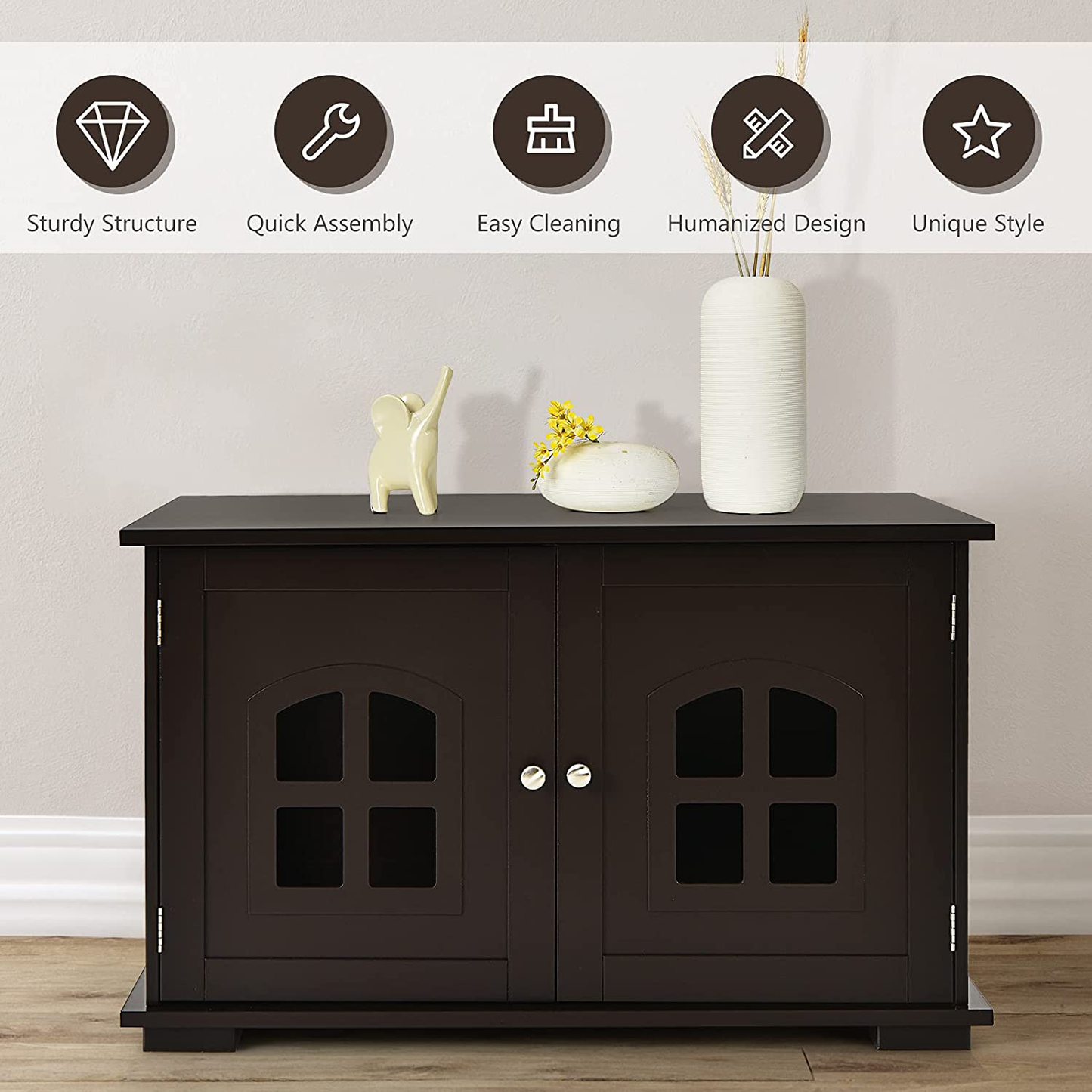 Tangkula Cat Litter Box Enclosure, Nightstand Cat House W/Double Doors & Windows, Cat Washroom Storage Bench, Decorative Pet House W/Optional Side Entryway, Large Litter Box Furniture Hidden Animals & Pet Supplies > Pet Supplies > Cat Supplies > Cat Furniture Tangkula