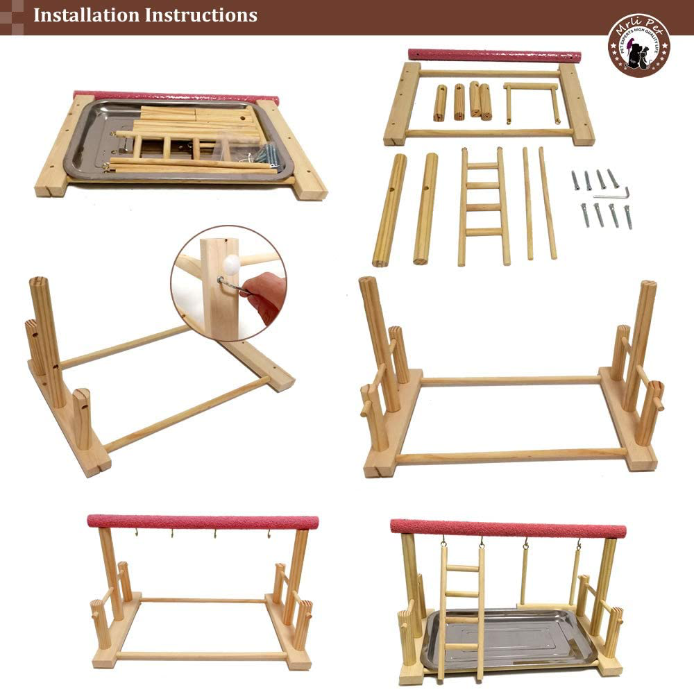 Mrli Pet Parrot Playstand Bird Play Stand Cockatiel Playground Wood Perch Gym Playpen with Ladder Swing Toys Exercise Play (Include a Tray) Animals & Pet Supplies > Pet Supplies > Bird Supplies > Bird Gyms & Playstands Mrli Pet