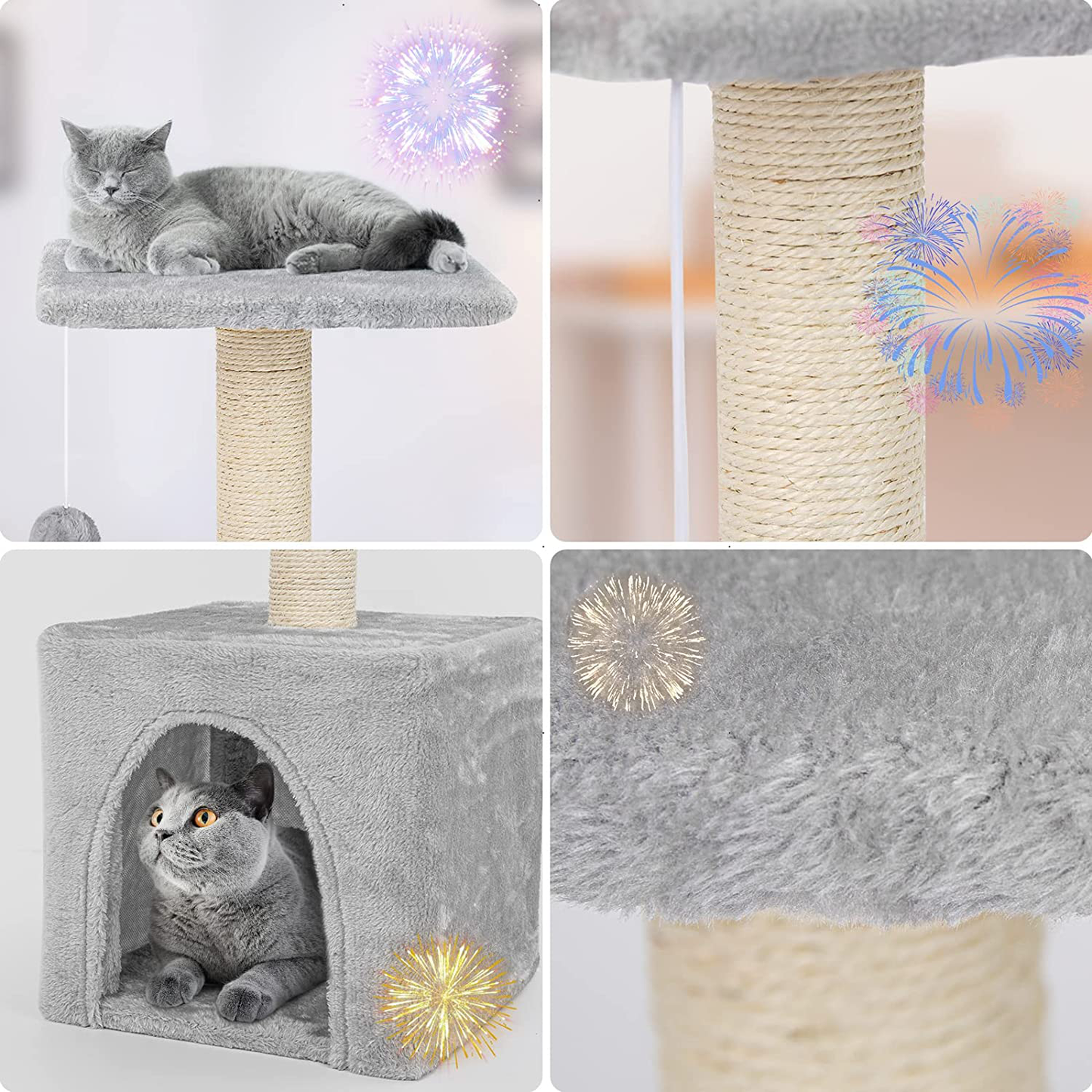 Teodty Cat Tree, 24" Cat Tower for Indoor Cats, Multi-Level Cat House Condo, Scratching Posts, Cat Climbing Stand with Toy for Medium Small Kittens Play Rest Animals & Pet Supplies > Pet Supplies > Cat Supplies > Cat Beds Teodty