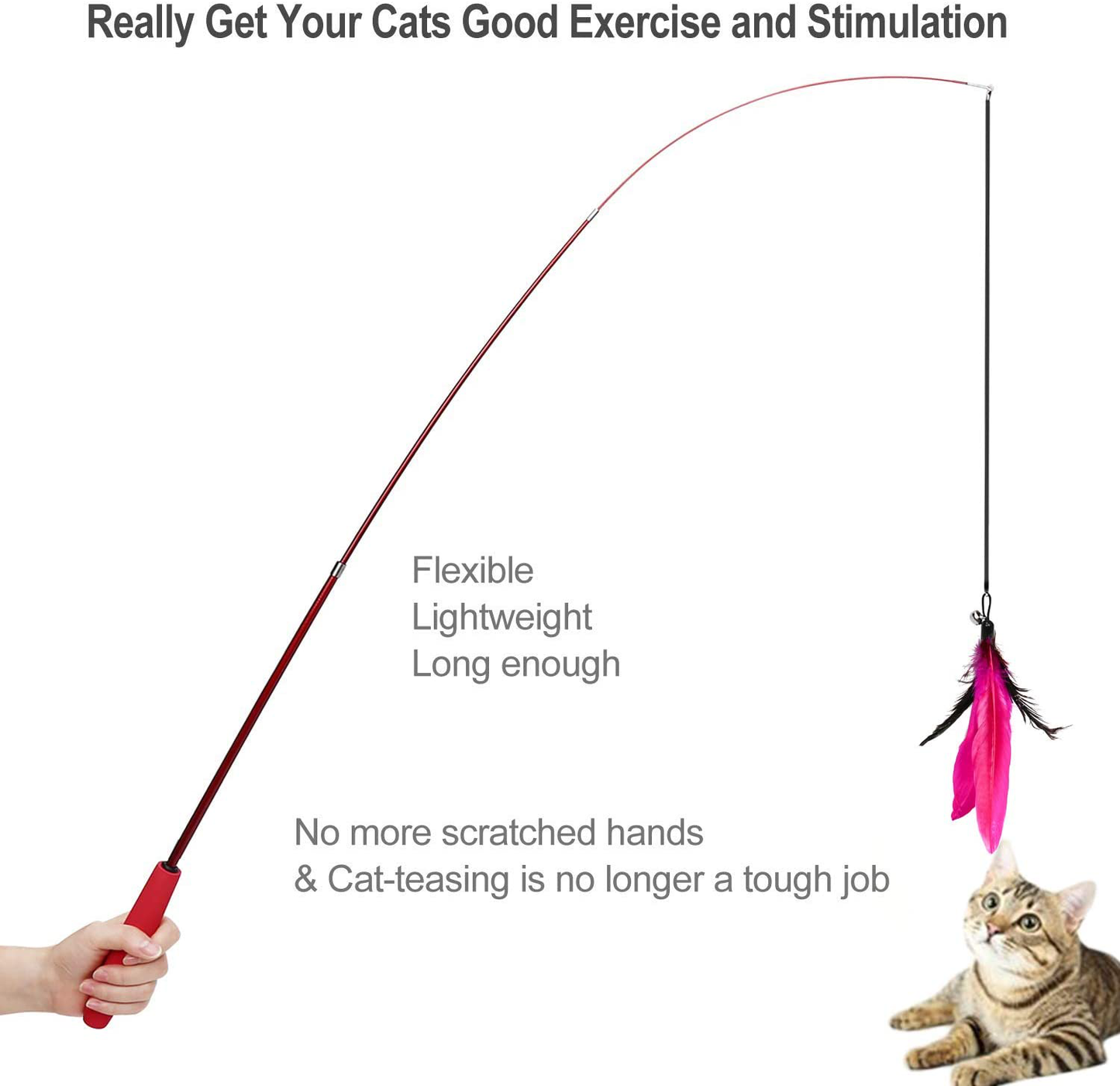 M JJYPET Retractable Cat Toy Wand, 12 Packs Interactive Cat Feather Toys, 9 Assorted Teaser Refills with Bell for Cat Kitten Animals & Pet Supplies > Pet Supplies > Cat Supplies > Cat Toys M JJYPET