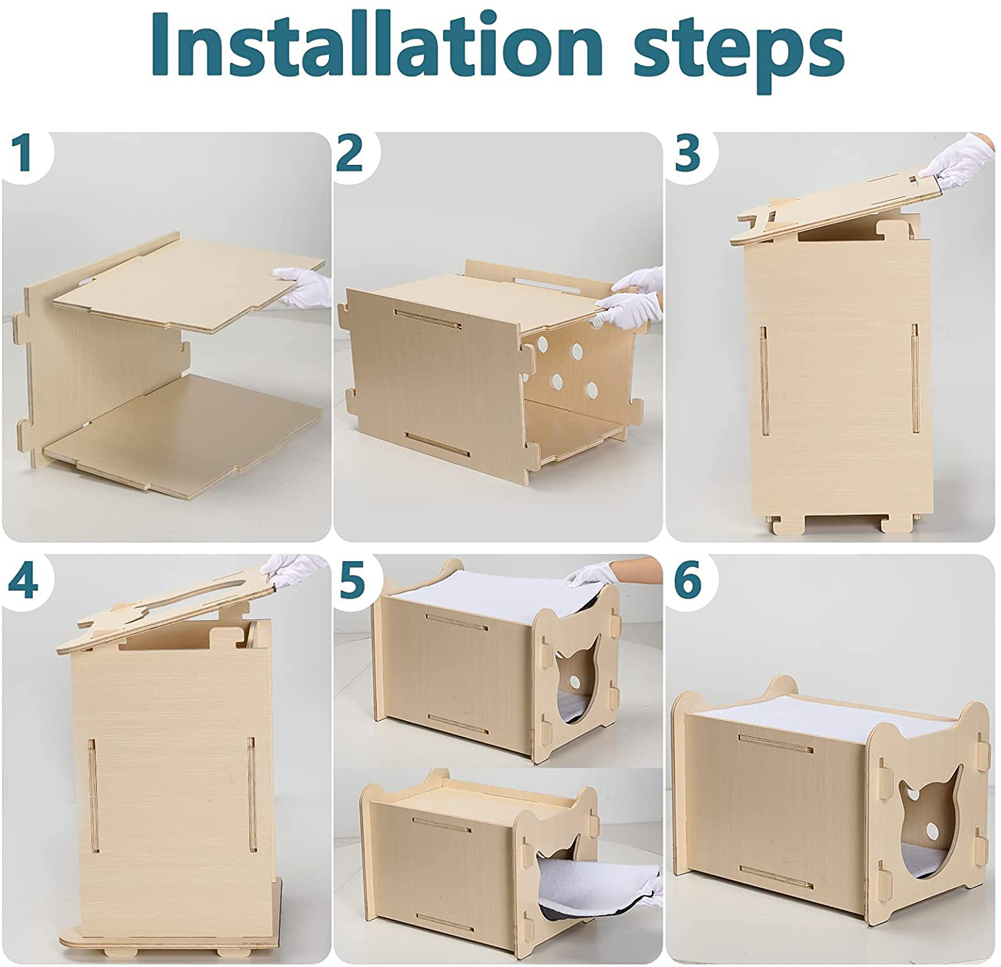 Petsfit Cat House Thicken Wood Indoor Cat Shape Door with Fleece Soft Cat Bed and Observation Hole Animals & Pet Supplies > Pet Supplies > Dog Supplies > Dog Houses Petsfit