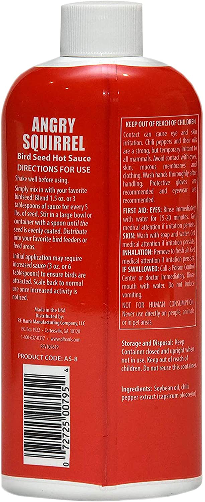 Angry Squirrel Bird Seed Hot Sauce, 8Oz, for up to 35 Pounds of Bird Seed, 2-Pack Animals & Pet Supplies > Pet Supplies > Bird Supplies > Bird Food Harris