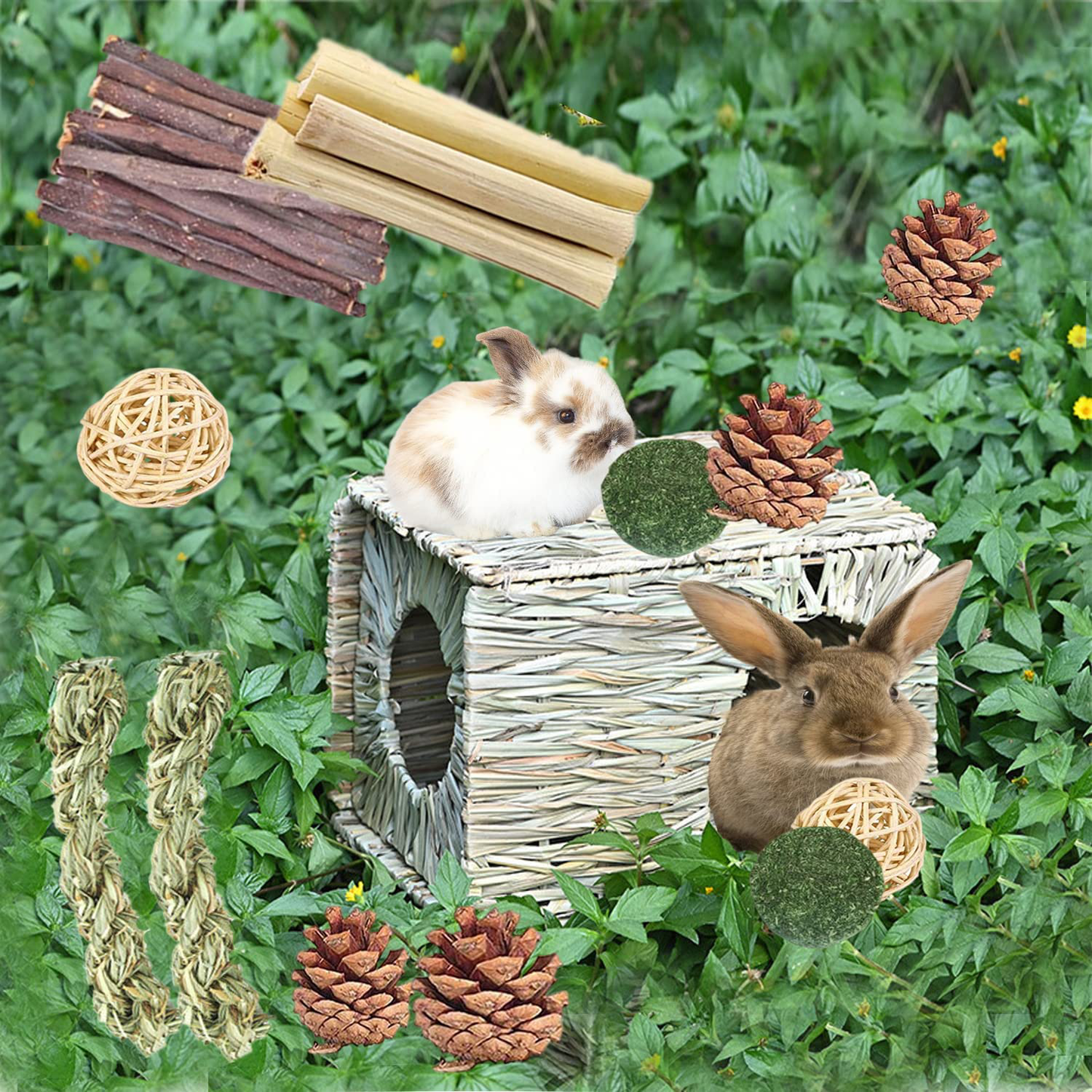 QHZAHNG Bunny Grass House,Natural Handmade Edible Foldable Comfortable Grass Nest for Rabbits,Bunny, Guinea Pig, Little Animals, Play Paradise Grass Nest。 Animals & Pet Supplies > Pet Supplies > Small Animal Supplies > Small Animal Habitat Accessories QHZHANG