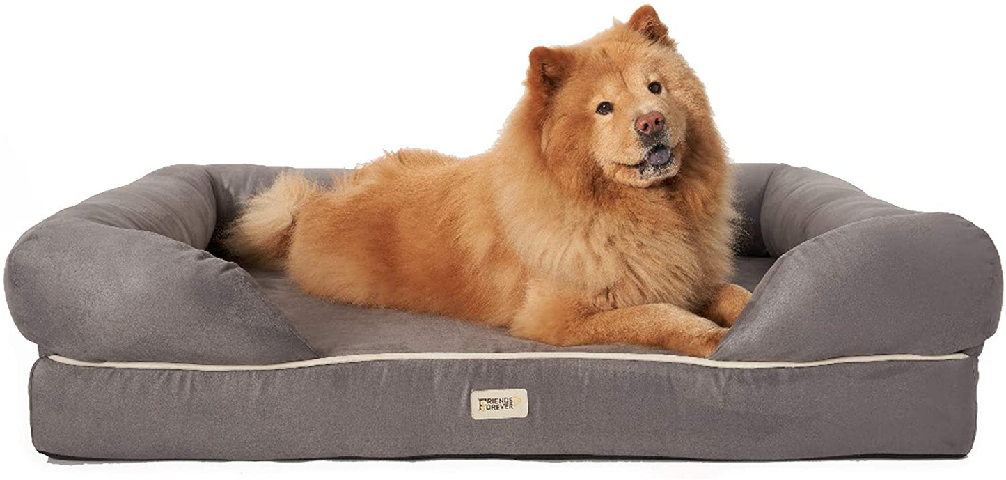 Friends Forever Orthopedic Dog Bed Lounge Sofa Removable Cover 100% Suede Mattress Memory-Foam with Bolster Rim Premium Prestige Edition Animals & Pet Supplies > Pet Supplies > Dog Supplies > Dog Beds Friends Forever Pewter Grey XXL Jumbo