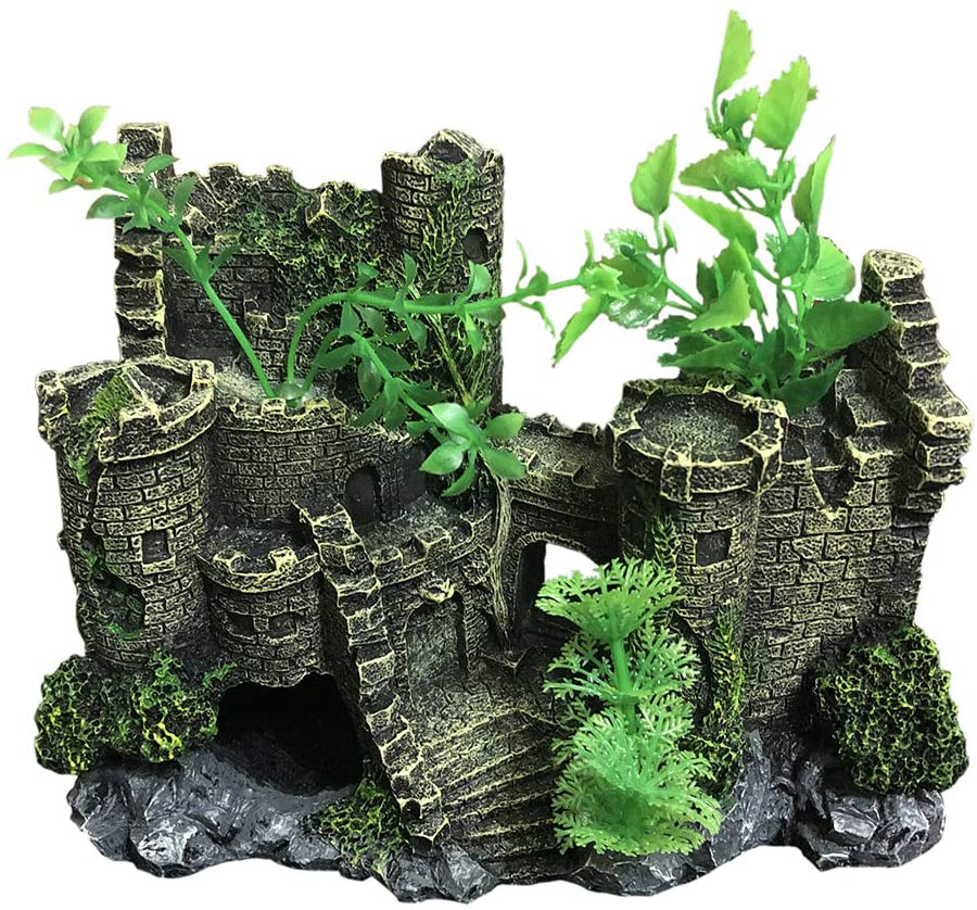 SLOCME Aquarium Medieval Resin Castle Decorations - Fish Tank Realistic Castle Decoration Accessories,Castle Shelter for Aquarium Reptile Betta Fish Animals & Pet Supplies > Pet Supplies > Fish Supplies > Aquarium Decor SLOCME
