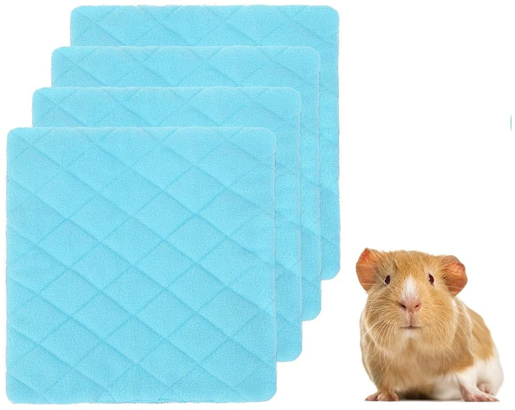 BINGPET Fleece Liner for Guinea Pig Cage, 4 Pack Super Absorbent Guinea Pig Bedding, Waterproof & Anti-Slip Pee Pads for Small Animals, 12"X12" Animals & Pet Supplies > Pet Supplies > Small Animal Supplies > Small Animal Bedding BINGPET Blue