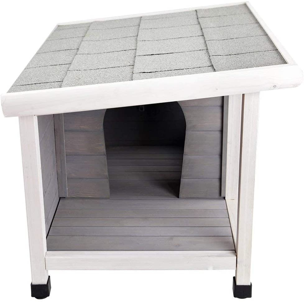 Petsfit Outdoor Wooden Dog House for Small Dogs, Light Grey, Small/33.6" L X 24.7" W X 23" H Animals & Pet Supplies > Pet Supplies > Dog Supplies > Dog Houses Petsfit
