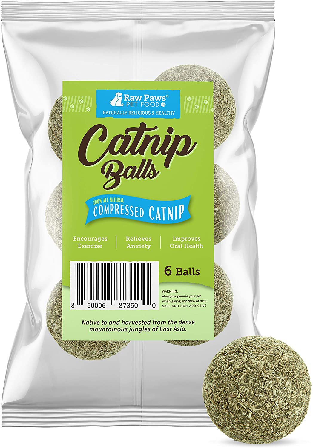 Raw Paws Compressed Catnip Ball Toy 6 Pack Catnip Toys for