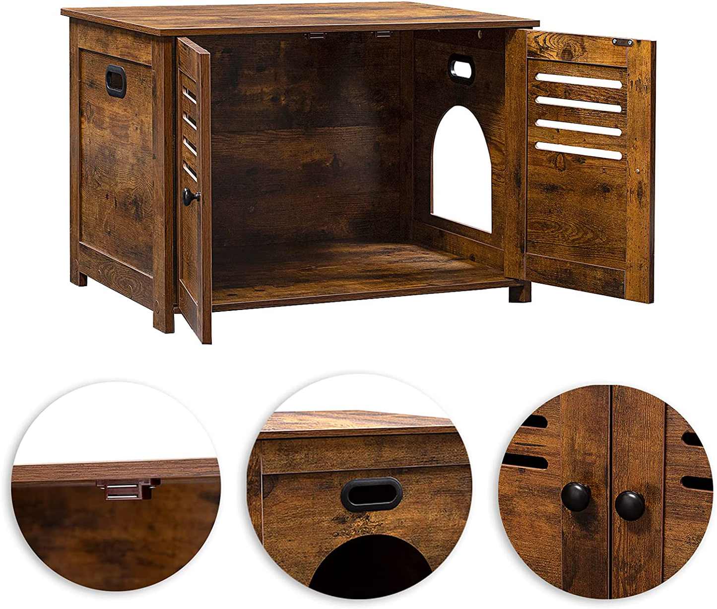 DINZI LVJ Litter Box Enclosure, Cat Litter House with Louvered Doors, Entrance Can Be on Left or Right Side, Spacious Hidden Cat Washroom for Most of Litter Box, Cat Furniture Cabinet, Rustic Brown Animals & Pet Supplies > Pet Supplies > Cat Supplies > Cat Furniture DINZI LVJ