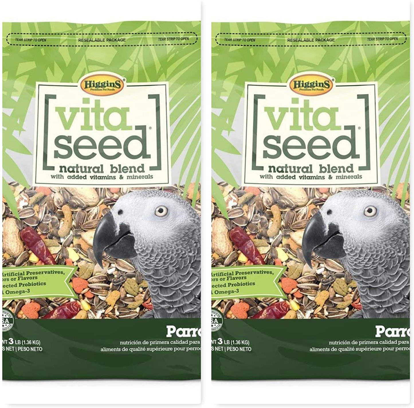 Higgins 2 Pack Vita Seed Natural Parrot Food 3 LB. Ea Parrot Food. 2 Bags 6 Pounds Total Animals & Pet Supplies > Pet Supplies > Bird Supplies > Bird Food Higgins