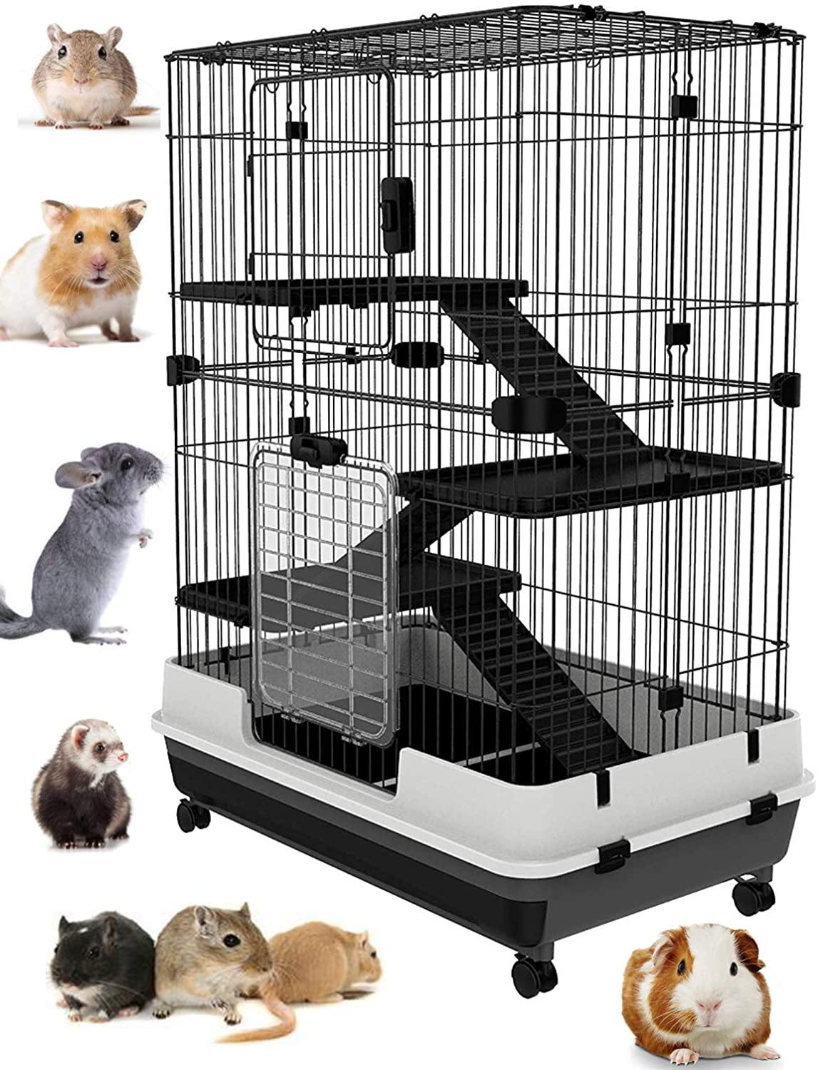 Mcage Large Indoor Small Animal Pet Habitat Hutch Cage Playpen Guinea Pig Ferret Chinchilla Rabbit Bunny Cat Kitten with Solid Platform and Ramp, Leakproof Litter Tray Animals & Pet Supplies > Pet Supplies > Small Animal Supplies > Small Animal Habitats & Cages Mcage 0.5-Inch Wire Spacing 4-Floor