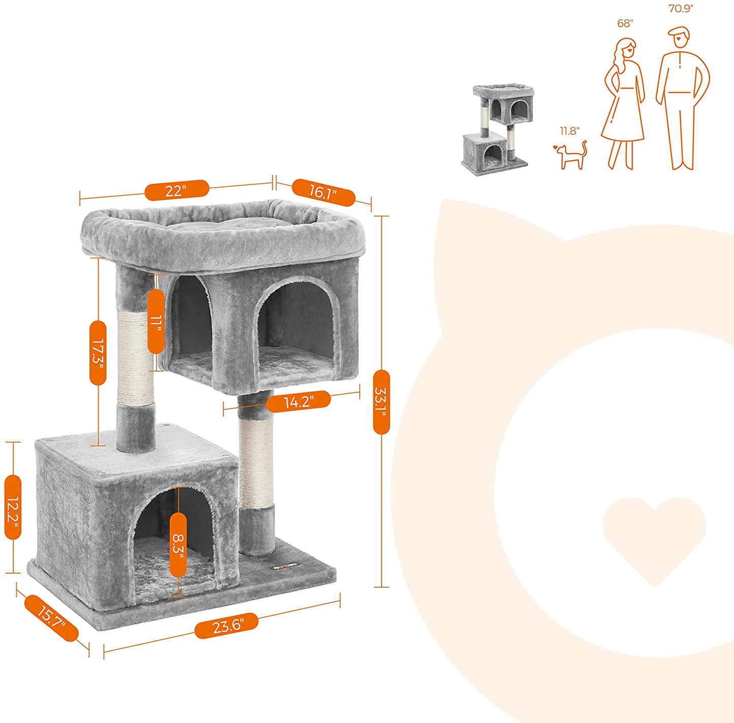 FEANDREA Cat Tree for Large Cats, Cat Tower 2 Cozy Plush Condos and Sisal Posts Animals & Pet Supplies > Pet Supplies > Cat Supplies > Cat Furniture FEANDREA