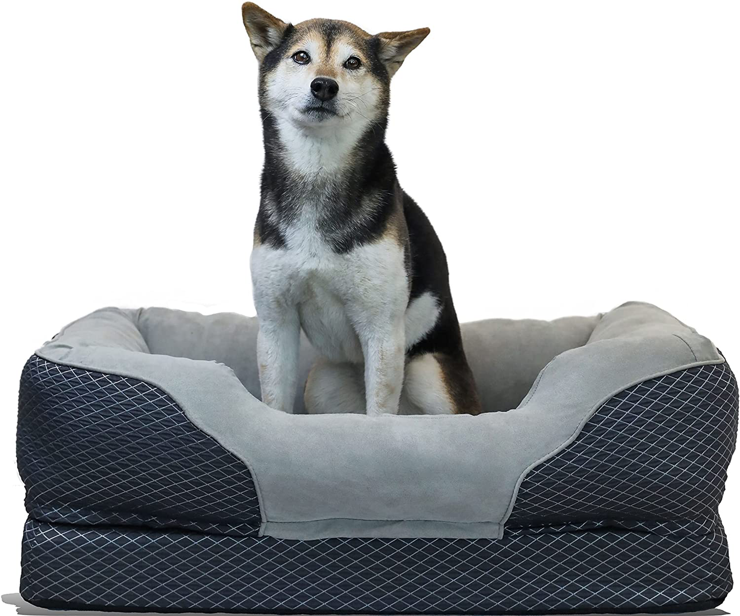 Barksbar Snuggly Sleeper Large Gray Diamond Orthopedic Dog Bed with Solid Orthopedic Foam, Soft Cotton Bolster, and Ultra Soft Plush Sleeping Space - 40 X 30 Inches Animals & Pet Supplies > Pet Supplies > Dog Supplies > Dog Beds BarksBar Medium 32" x 22"