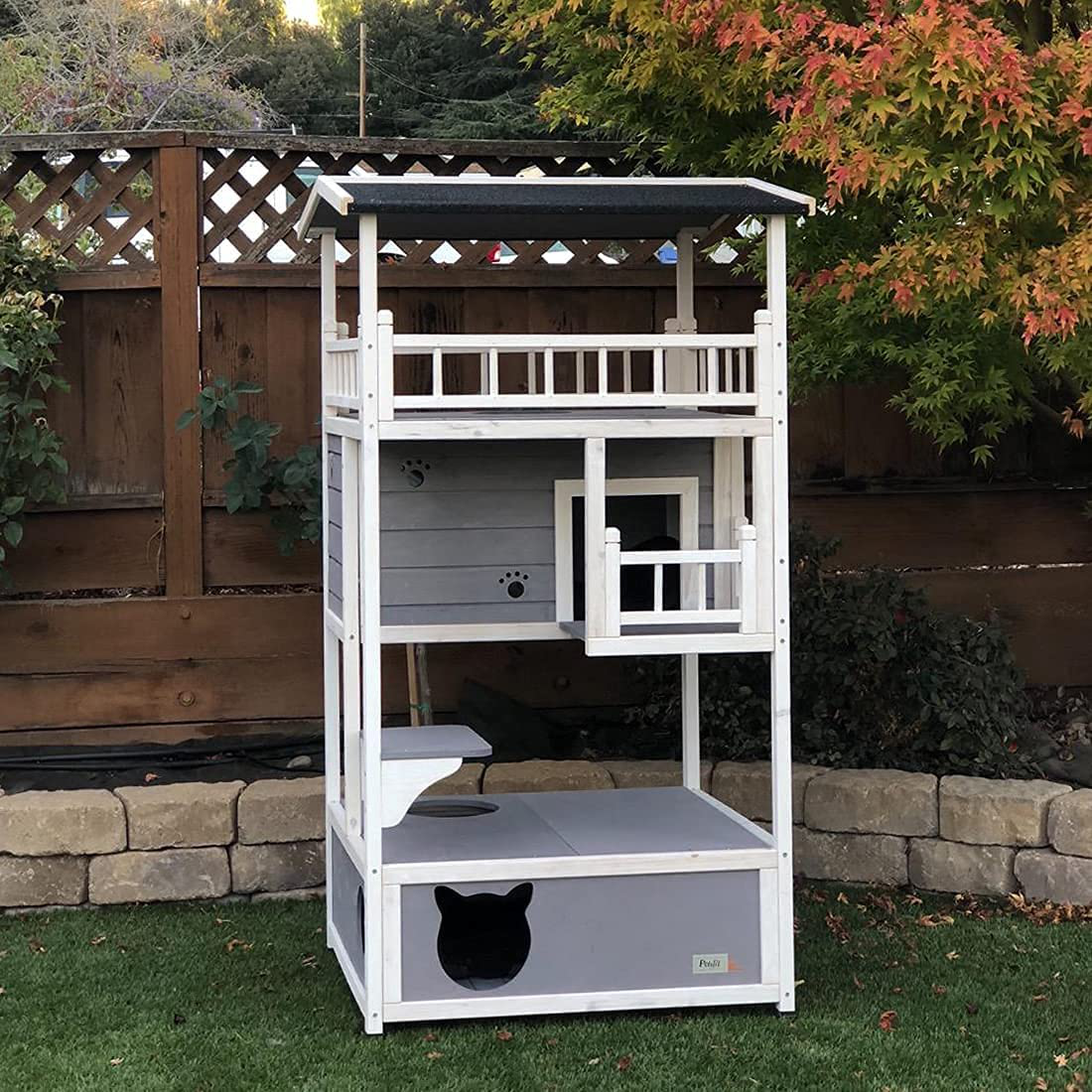 Petsfit Outdoor Cat House Cat Tree Cat Condo Cat Shelter Catio Weatherproof for 3-5 Cats Animals & Pet Supplies > Pet Supplies > Cat Supplies > Cat Furniture Petsfit