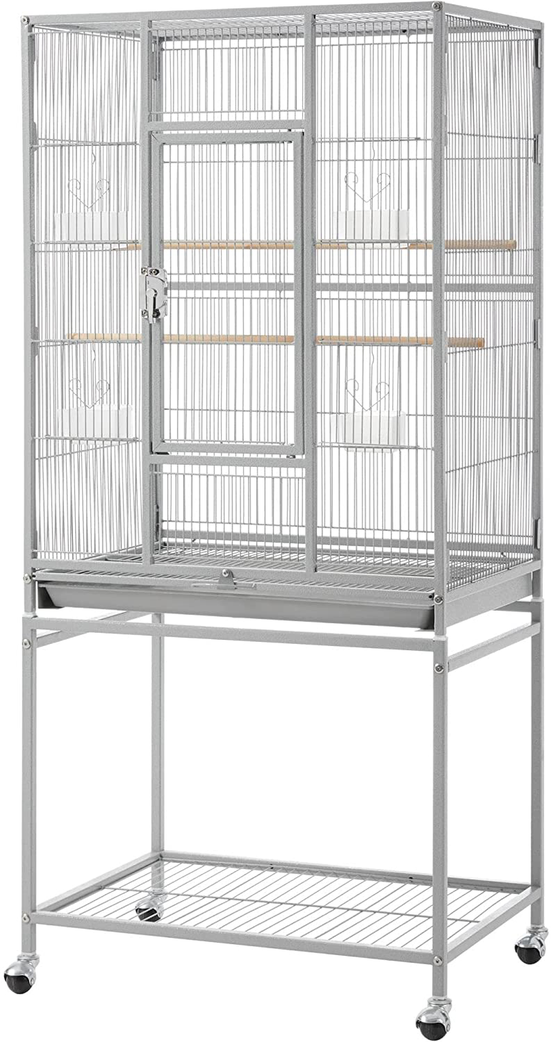 Topeakmart 53.5-Inch Bird Cage with Stand Wrought Iron Construction Bird Cage for Parrots Cockatiels Conures Parakeets Budgies Finches Birdcage Animals & Pet Supplies > Pet Supplies > Bird Supplies > Bird Cages & Stands Topeakmart Light Gray