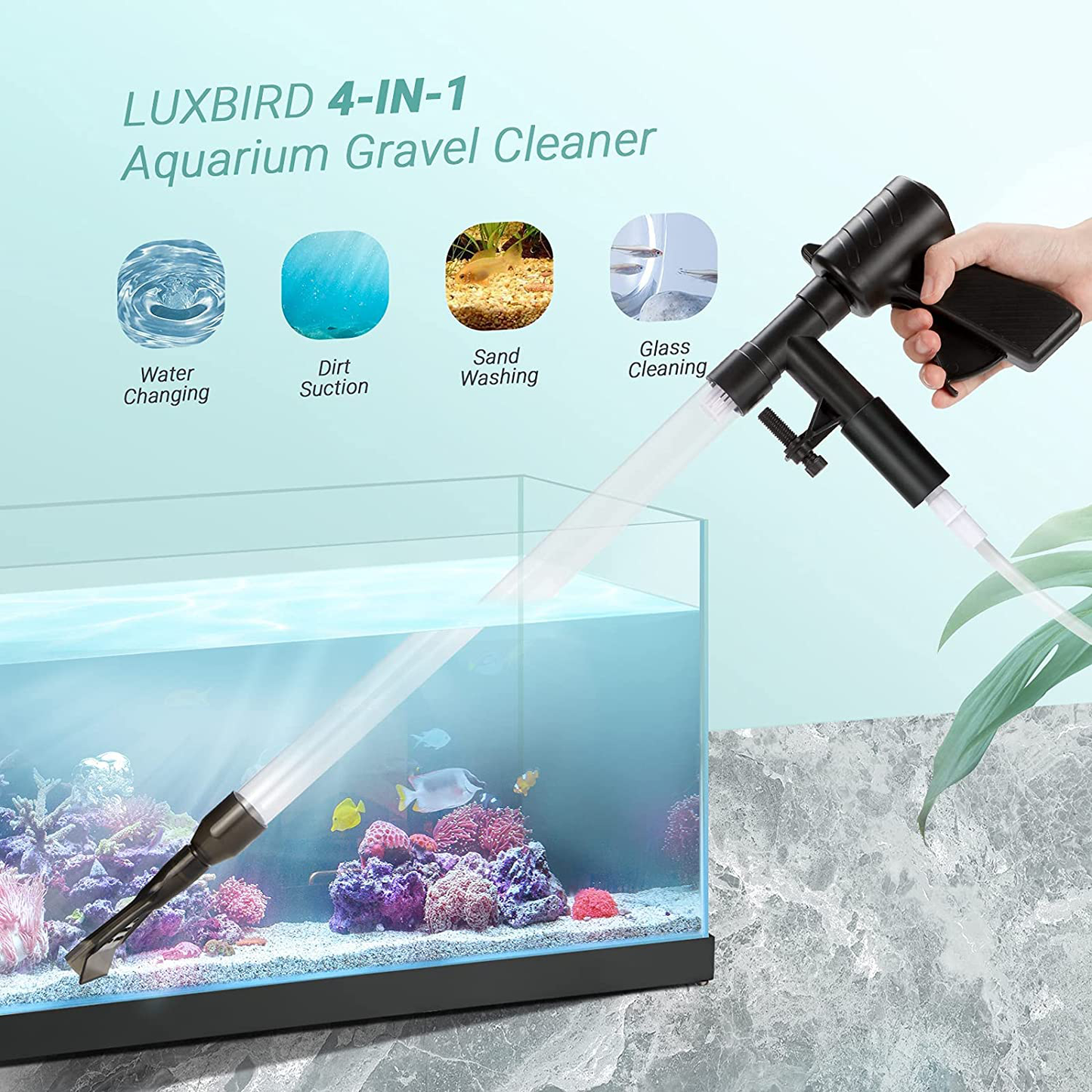 Luxbird Aquarium Gravel Cleaner New Quick Water Changer with Air-Pressure Button Fish Tank Sand Cleaner Kit Long Nozzle Water Hose Controller Clamp for Aquarium Cleaning Gravel and Sand Animals & Pet Supplies > Pet Supplies > Fish Supplies > Aquarium Cleaning Supplies Luxbird