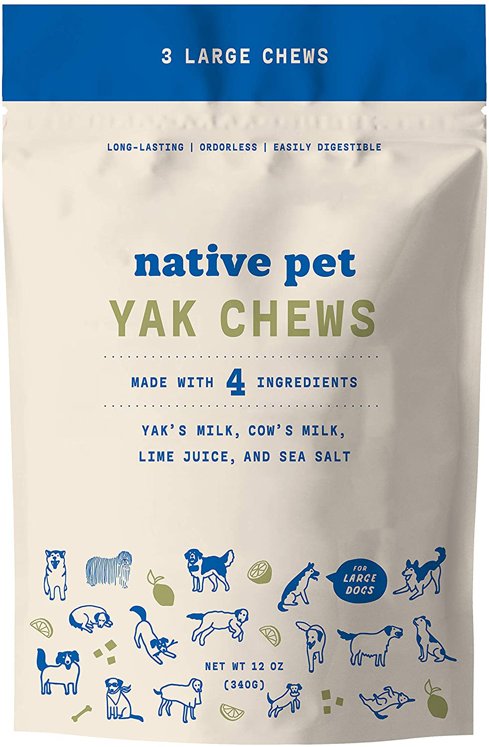Native Pet Yak Chews for Dogs (Small, Medium, Large, and XL) - Pasture-Raised and Organic Yak Cheese Himalayan Dog Chews for Oral Health - Long-Lasting, Low Odor, Protein Rich Animals & Pet Supplies > Pet Supplies > Small Animal Supplies > Small Animal Treats Native Pet Large (Pack of 3)