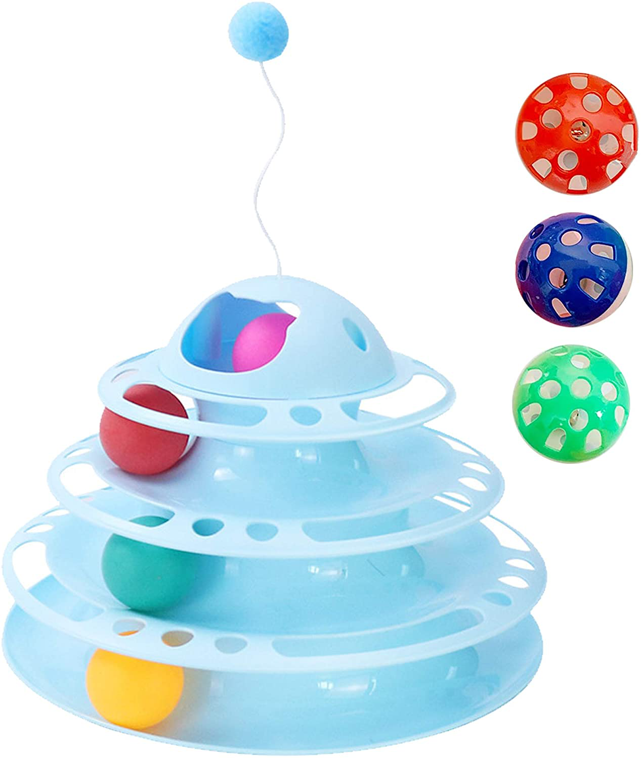 Beecute 2021 Upgrade Cat Roller Toy Towers Tracks Roller for Indoor Cats with 4 Colorful Balls & Cat Mouse Spring Teaser Interactive Multiple Kitten Fun Exercise Puzzle Toys Animals & Pet Supplies > Pet Supplies > Cat Supplies > Cat Toys BeeCute NewVer Blue