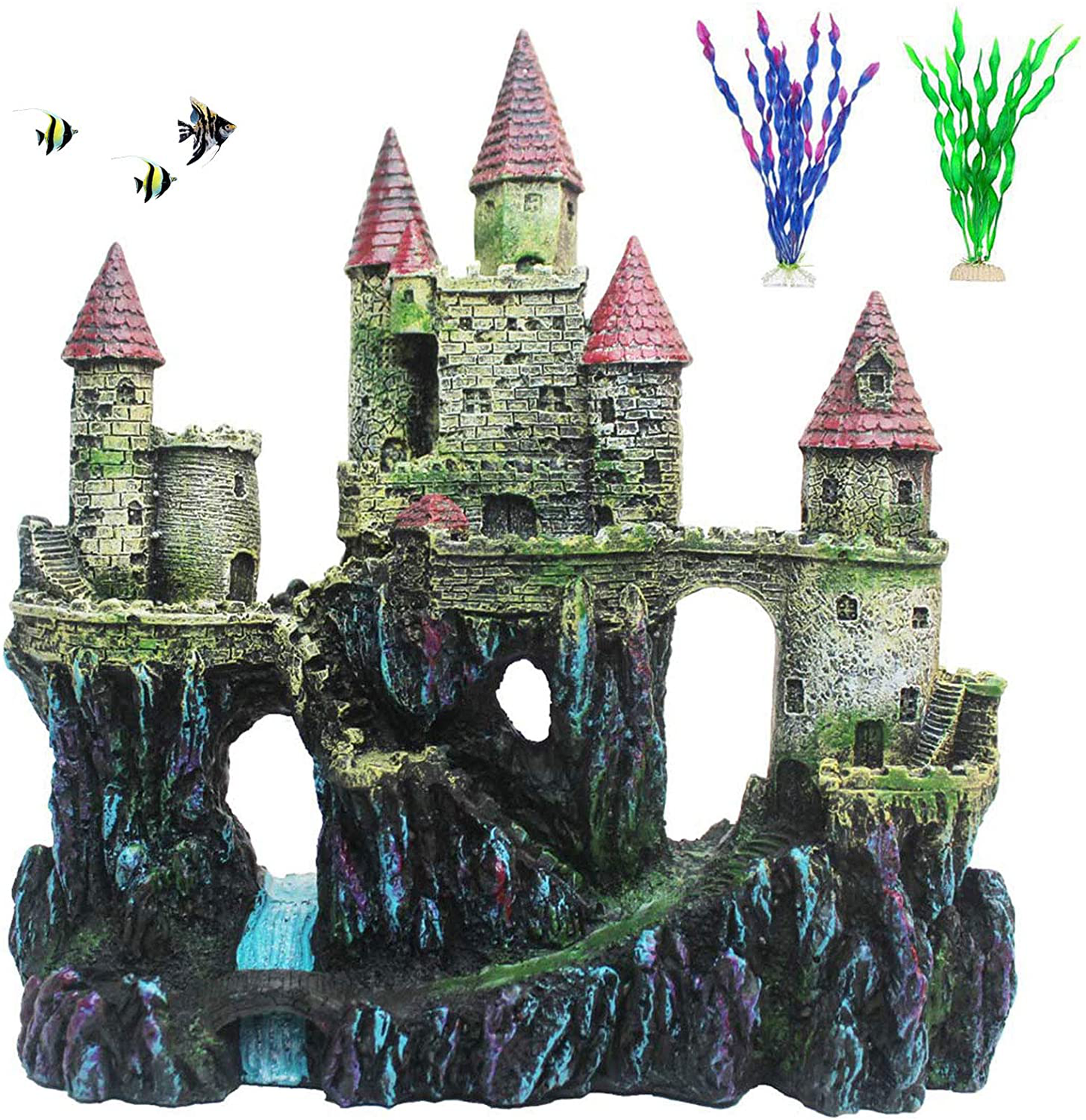 PINVNBY Aquarium Resin Castle Decoration Fish Tank Driftwood Castle Cave Hideouts House Plants Supplies Accessories(3 Pcs) Animals & Pet Supplies > Pet Supplies > Fish Supplies > Aquarium Decor PINVNBY Red