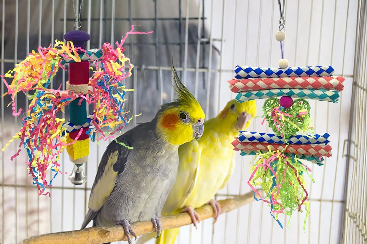 Vehomy Bird Shredding Toys Parrot Bamboo Chewing Toy Bird Wooden Block Foraging Toy with Natural Vine Balls Small Medium Bird Shredder Toys for Conures, Parakeets, Cockatiel Animals & Pet Supplies > Pet Supplies > Bird Supplies > Bird Toys Vehomy