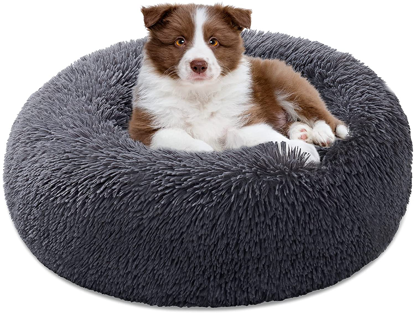 Dog Beds for for Small/ Medium Dogs Washable Cover, Comfortable High Pillow Donut Cuddler, Pet Bed Furniture, anti Anxiety, Warming Indoor round Pet Bed (23", 32", 39", 47", Grey) Animals & Pet Supplies > Pet Supplies > Dog Supplies > Dog Beds Liokesa Dark Grey Small 23" x 23"