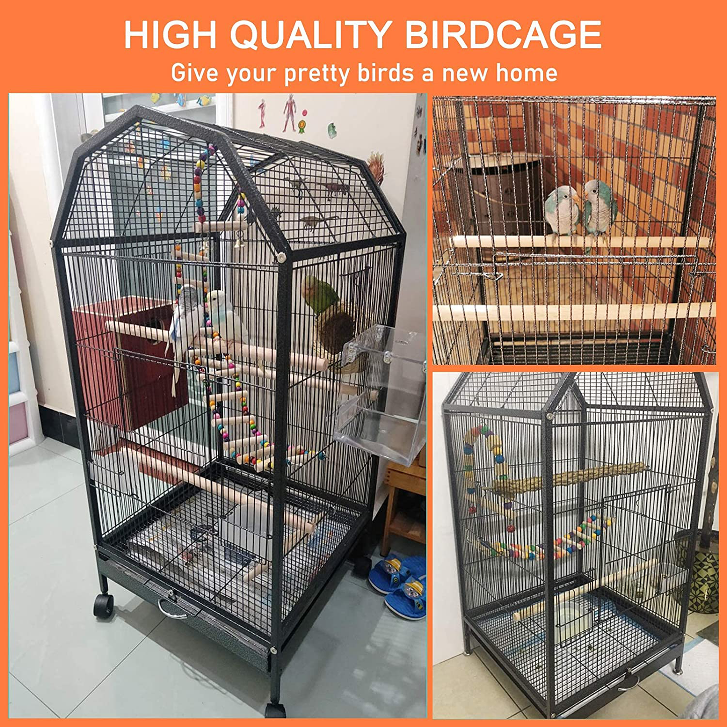Ibnotuiy Parakeet Bird Cage with Rolling Stand Metal Pet Bird Flight Cages Large for Conure Canary Parekette Macaw Finch Cockatoo Budgie Cockatiels Parrot,Perches Catch Tray Included,Black Animals & Pet Supplies > Pet Supplies > Bird Supplies > Bird Cage Accessories Ibnotuiy