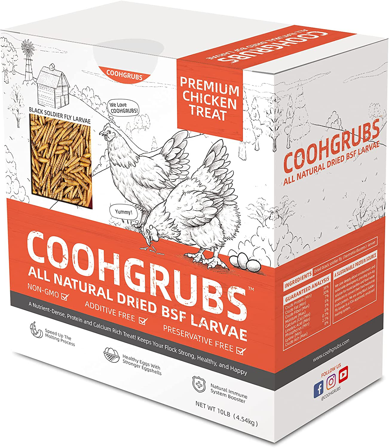 COOHGRUBS Natural Dried Black Soldier Fly Larvae, 60X-100X More Calcium than Dried Mealworms, Non-Gmo High-Protein BSF Larvae Treats for Chickens, Laying Hens, Ducks, Geese, Turkeys, Quails, and More Animals & Pet Supplies > Pet Supplies > Bird Supplies > Bird Treats coohgrubs 10 Pound (Pack of 1)