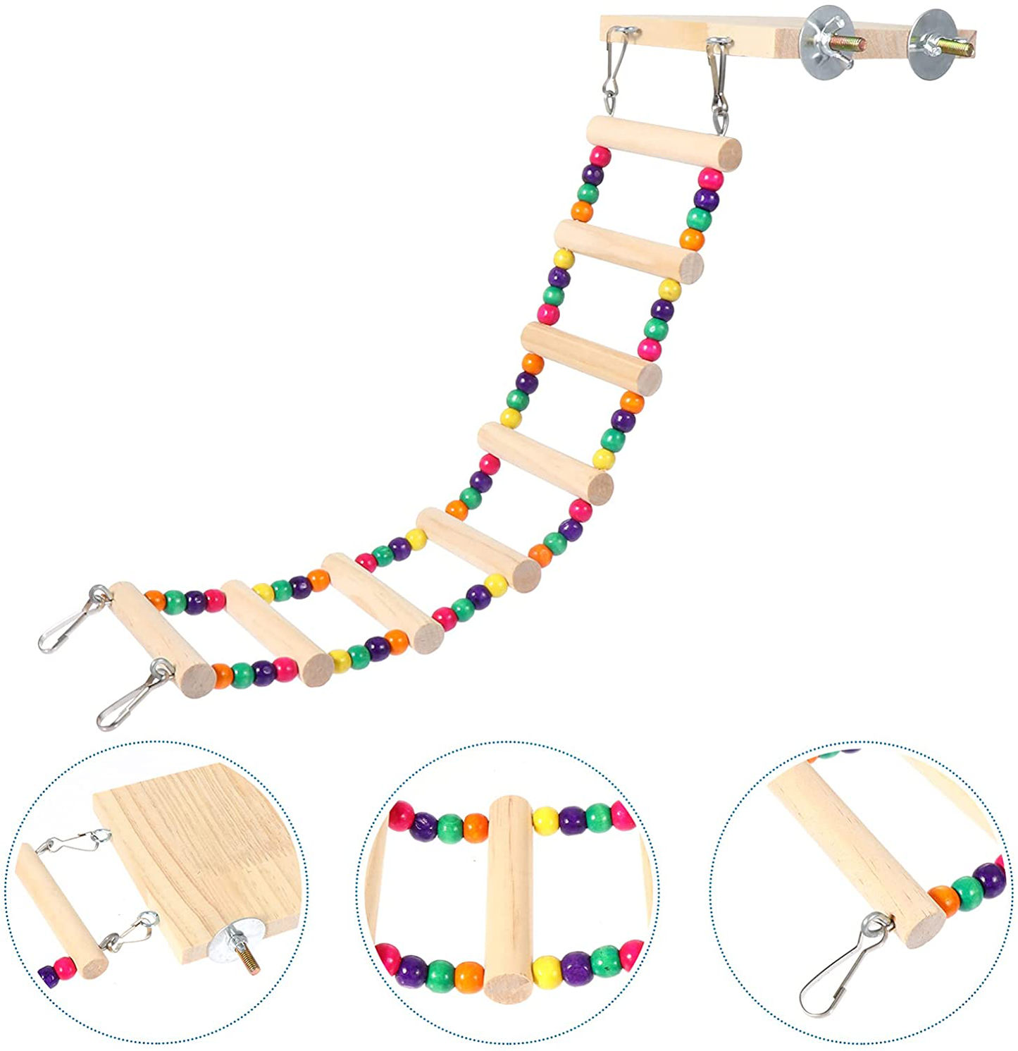 NUOBESTY Bird Ladder Perch Wood Parrot Bird Perch Stand Platform with Swing Bridge for Pet Training Playing Flexible Birds Cage Accessories Animals & Pet Supplies > Pet Supplies > Bird Supplies > Bird Ladders & Perches NUOBESTY