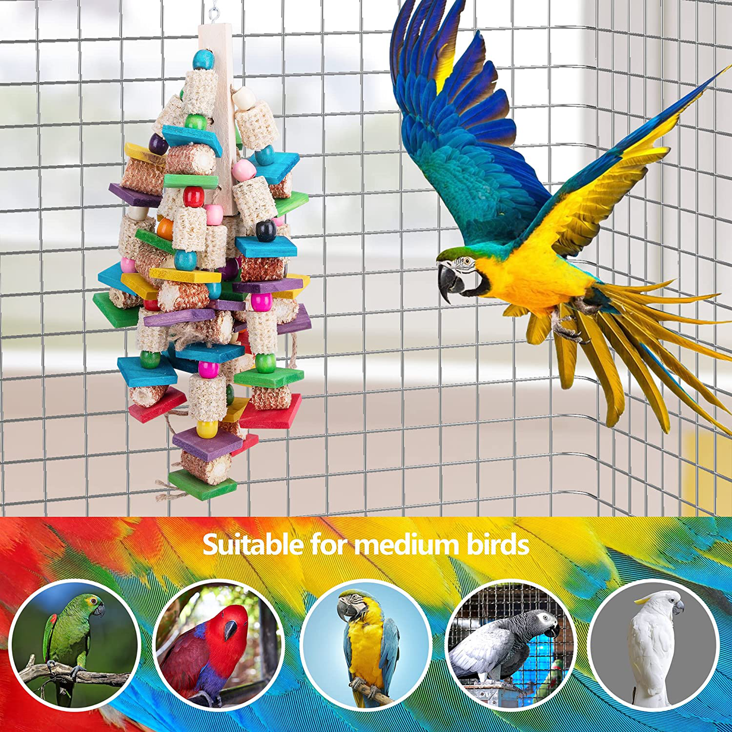 Deloky Large Bird Block Knots Tearing Toy -19 Inch Natural Wood Corn Cob Parrot Chewing Toy Suggested for Macaws Cokatoos,African Grey and a Variety of Amazon Parrots.(Large Size) Animals & Pet Supplies > Pet Supplies > Bird Supplies > Bird Toys Deloky