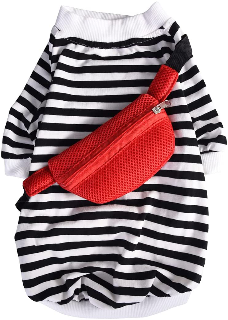 DOZCA Dog Shirt Striped with Detachable Pack, Breathable Soft T-Shirt for Small Medium Large Dogs Boy Girl, Stretch Puppy Sweatshirt Outfits Pet Clothes Animals & Pet Supplies > Pet Supplies > Dog Supplies > Dog Apparel DOZCA
