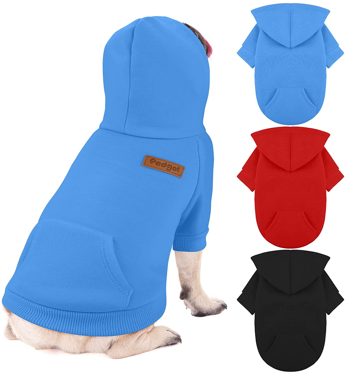 Pedgot 3 Pack Dog Hoodie Dog Sweaters with Hat and Pocket Pet Hooded Clothes Warm Coat Sweater Winter Autumn Casual Sports Hoodies for Small Dogs Cats Animals & Pet Supplies > Pet Supplies > Dog Supplies > Dog Apparel Pedgot Black, Red, Blue Medium