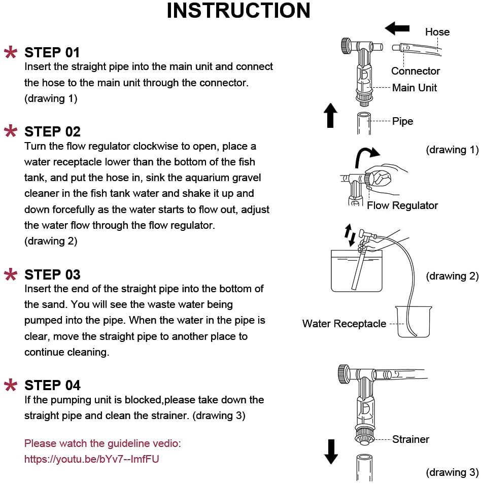 Fish Tank Cleaner Aquarium Siphon Vacuum Gravel - Aquarium Cleaning Tools Kit Algae Scraper Brush and Water Changer with Adjustable Water Flow Controller, Sand Cleaning (15-35 Gallons) Animals & Pet Supplies > Pet Supplies > Fish Supplies > Aquarium Cleaning Supplies GZHVKJ