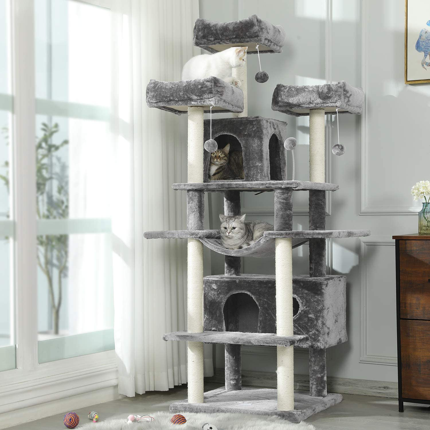 Msmask Cat Tree for Large Cats XXL,69 Inches Cat Tower Condo Full Sisal-Covered Scratching Post 3 Platforms, Big Cats Furniture Kitten Activity Center with Hammock Hanging Ball Animals & Pet Supplies > Pet Supplies > Cat Supplies > Cat Furniture MSmask