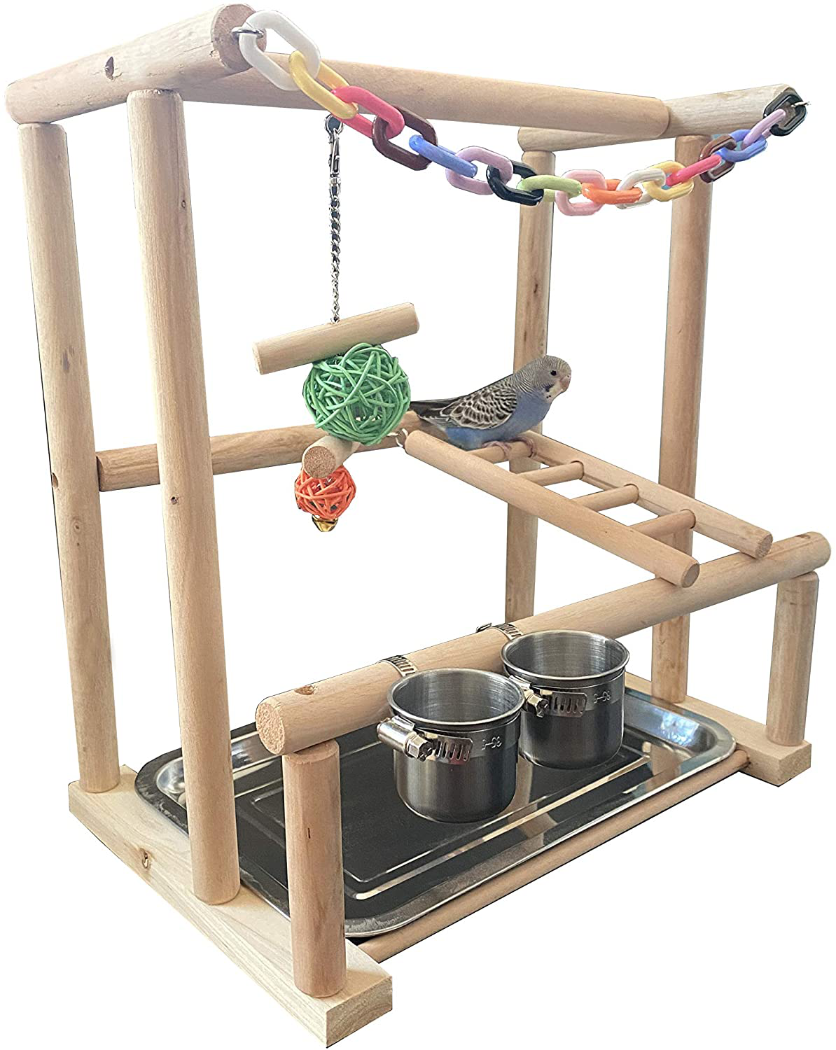 NAPURAL Bird Playground Bird Play Stand Cockatiel Playground Wood Perch Gym Playpen Ladder with Feeder Cups Toys Exercise Play (Include a Chewing Toy) Animals & Pet Supplies > Pet Supplies > Bird Supplies > Bird Cages & Stands NAPURAL