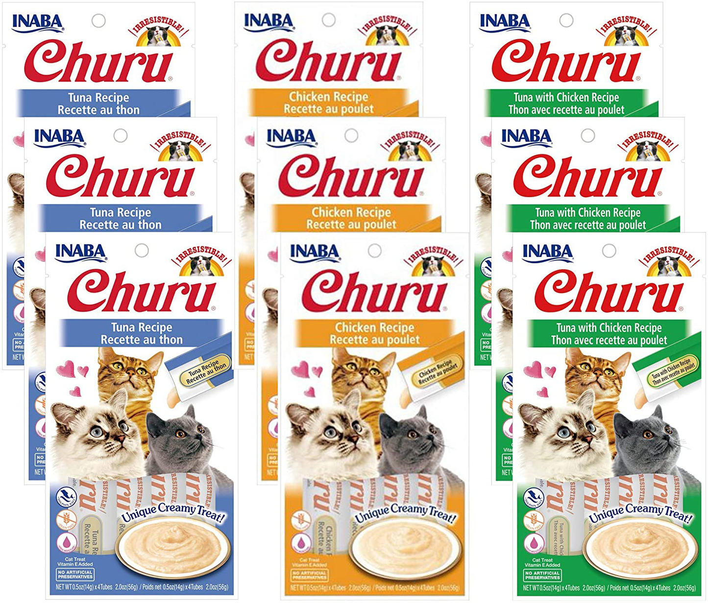 INABA Churu Lickable Purée Natural Cat Treats (Tuna and Chicken Variety Pack, 36 Tubes) Animals & Pet Supplies > Pet Supplies > Cat Supplies > Cat Treats INABA