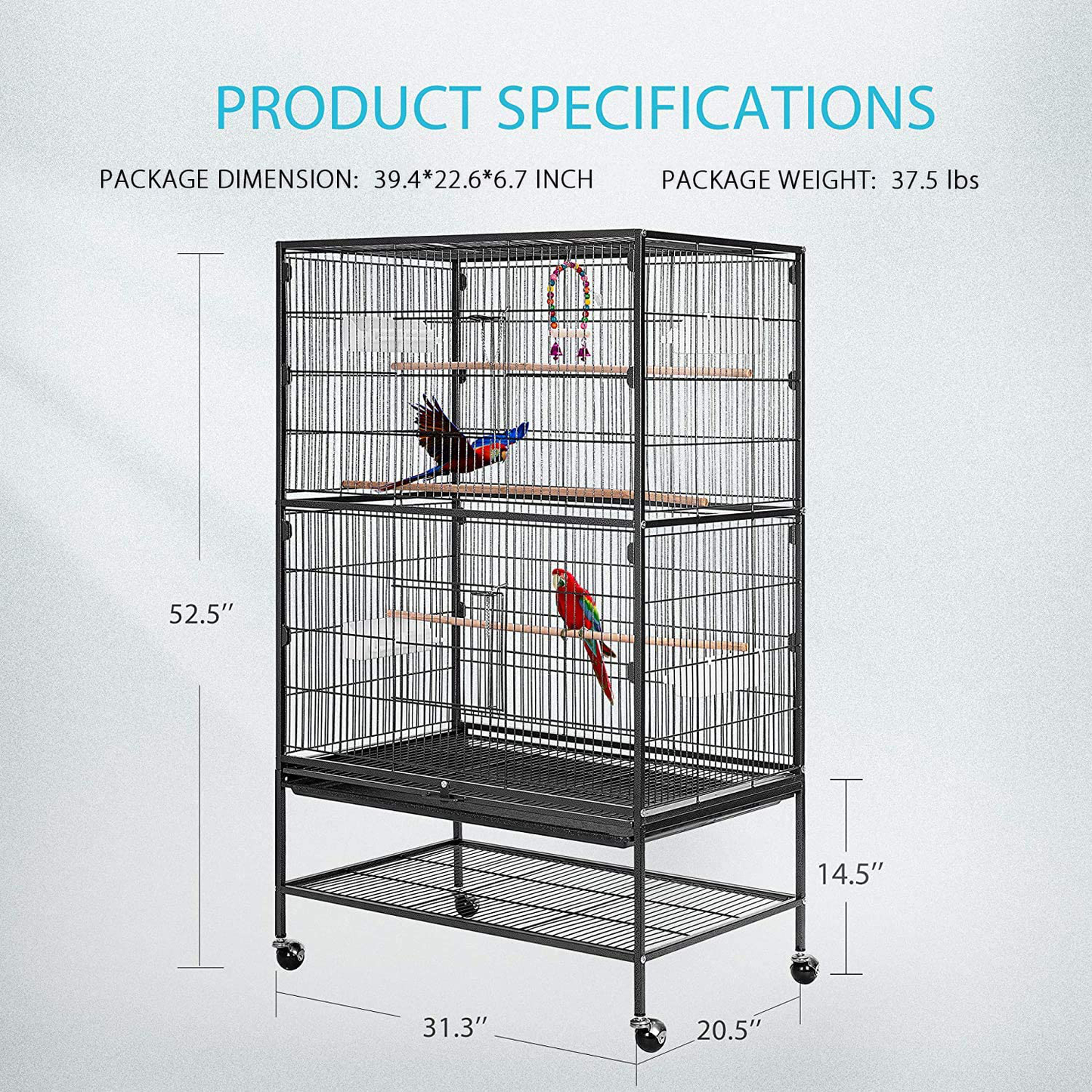 VIVOHOME 53 Inch Wrought Iron Large Bird Cage with Rolling Stand for Parrots Conures Lovebird Cockatiel Parakeets Animals & Pet Supplies > Pet Supplies > Bird Supplies > Bird Cage Accessories VIVOHOME