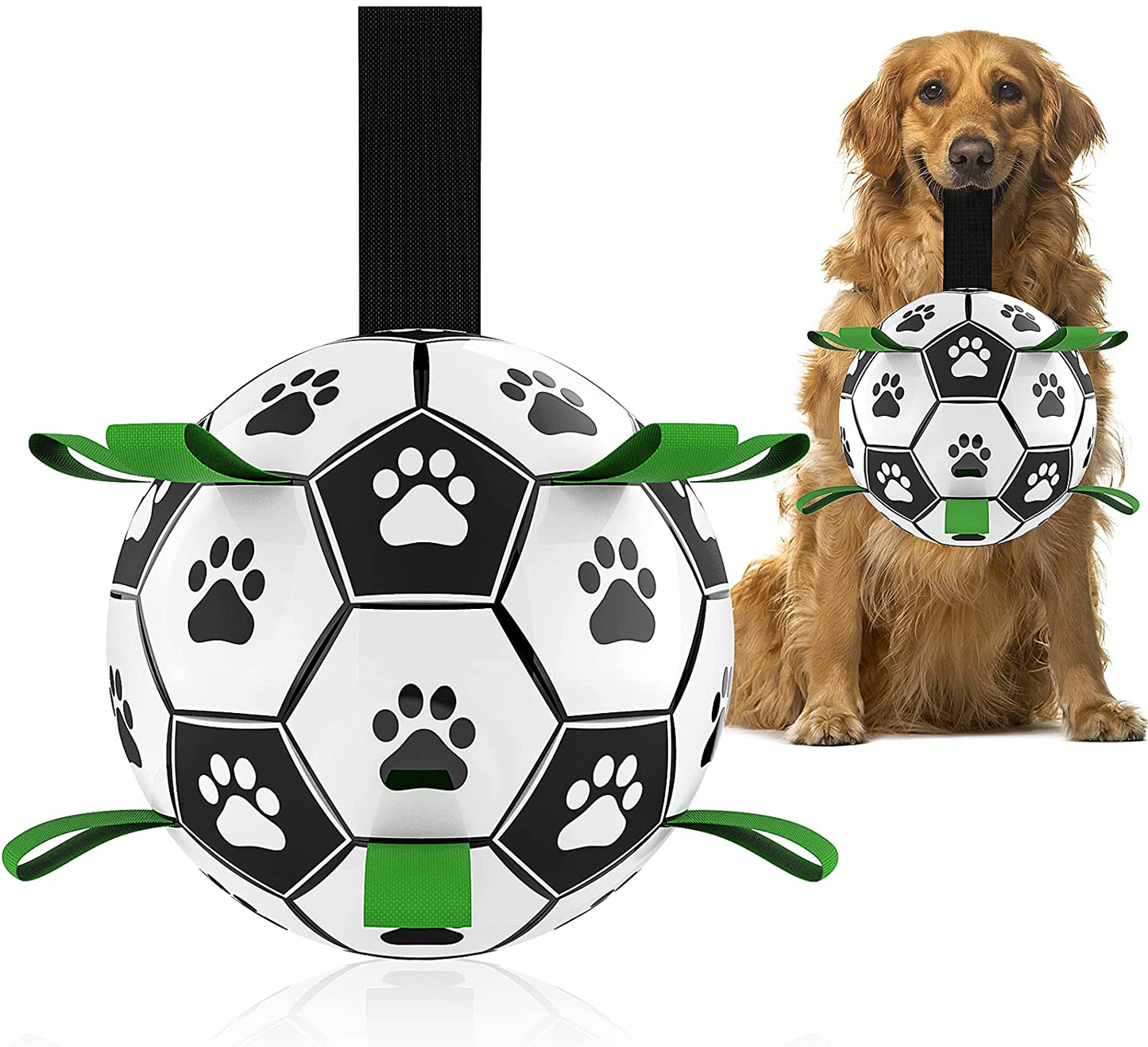 Dog Toys Soccer Ball with Grab Tabs, Interactive Dog Toys for Tug of War, Puppy Birthday Gifts, Dog Tug Toy, Dog Water Toy, Durable Dog Balls for Dog Animals & Pet Supplies > Pet Supplies > Dog Supplies > Dog Toys QDAN Green Large Size 3