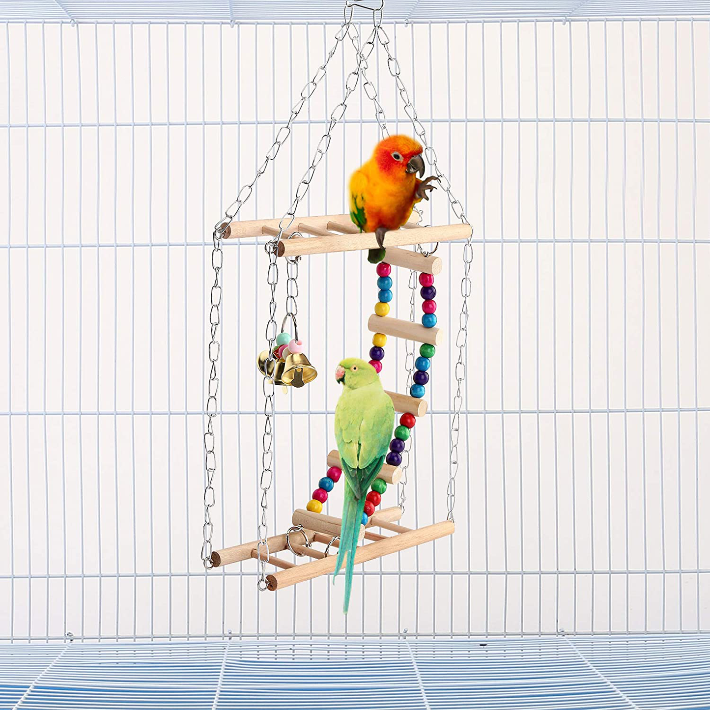 Filhome Hanging Bird Ladder Swing Bridge Toys, Parrot Playground Perch Stand Toy Bird Cage Accessories for Parakeets Cockatiels, Conures, Macaws, Finches Animals & Pet Supplies > Pet Supplies > Bird Supplies > Bird Gyms & Playstands Filhome