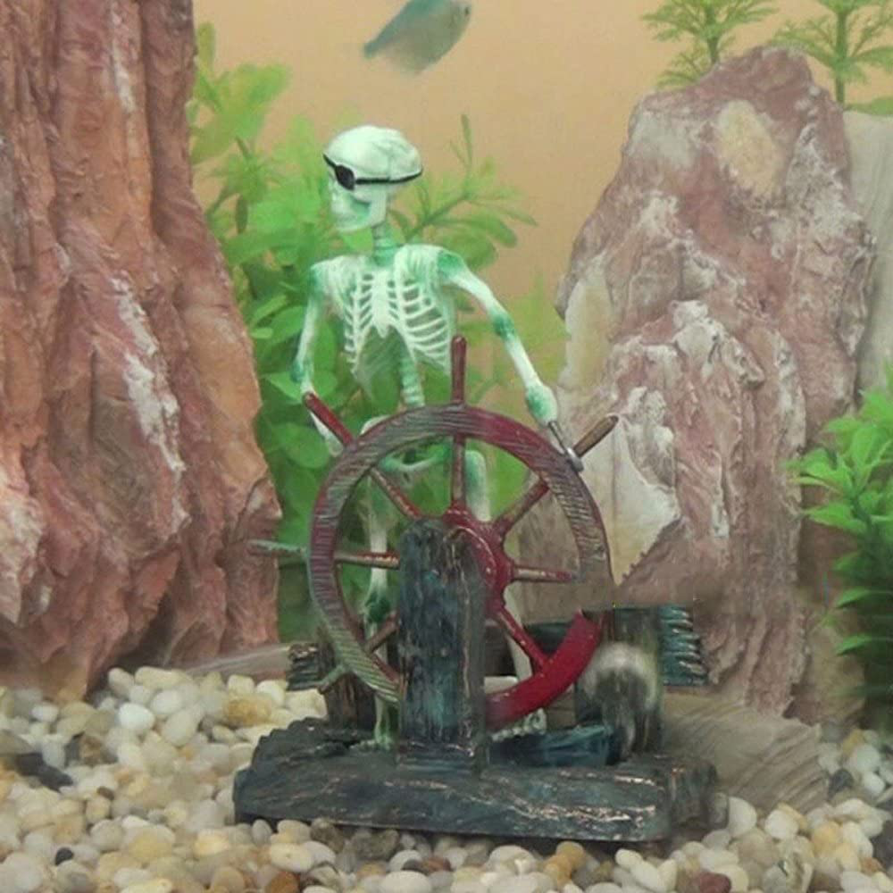 Bestgle Aquarium Decor Ornament Air-Driven Active Skeleton Pirate Captain for Fish Tank Decoration Animals & Pet Supplies > Pet Supplies > Fish Supplies > Aquarium Decor Bestgle