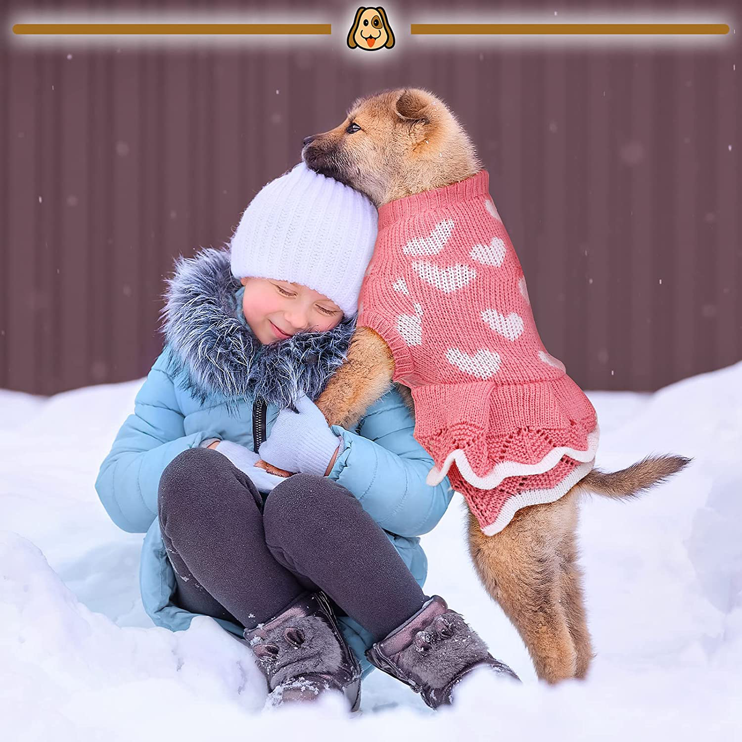 Pedgot 2 Pieces Dog Sweater Puppy Sweater Dress Warm Heart Pattern Dog Princess Dress Knitted Clothes Turtleneck Knitwear Skirt for Fall Winter Pets Animals & Pet Supplies > Pet Supplies > Dog Supplies > Dog Apparel Pedgot