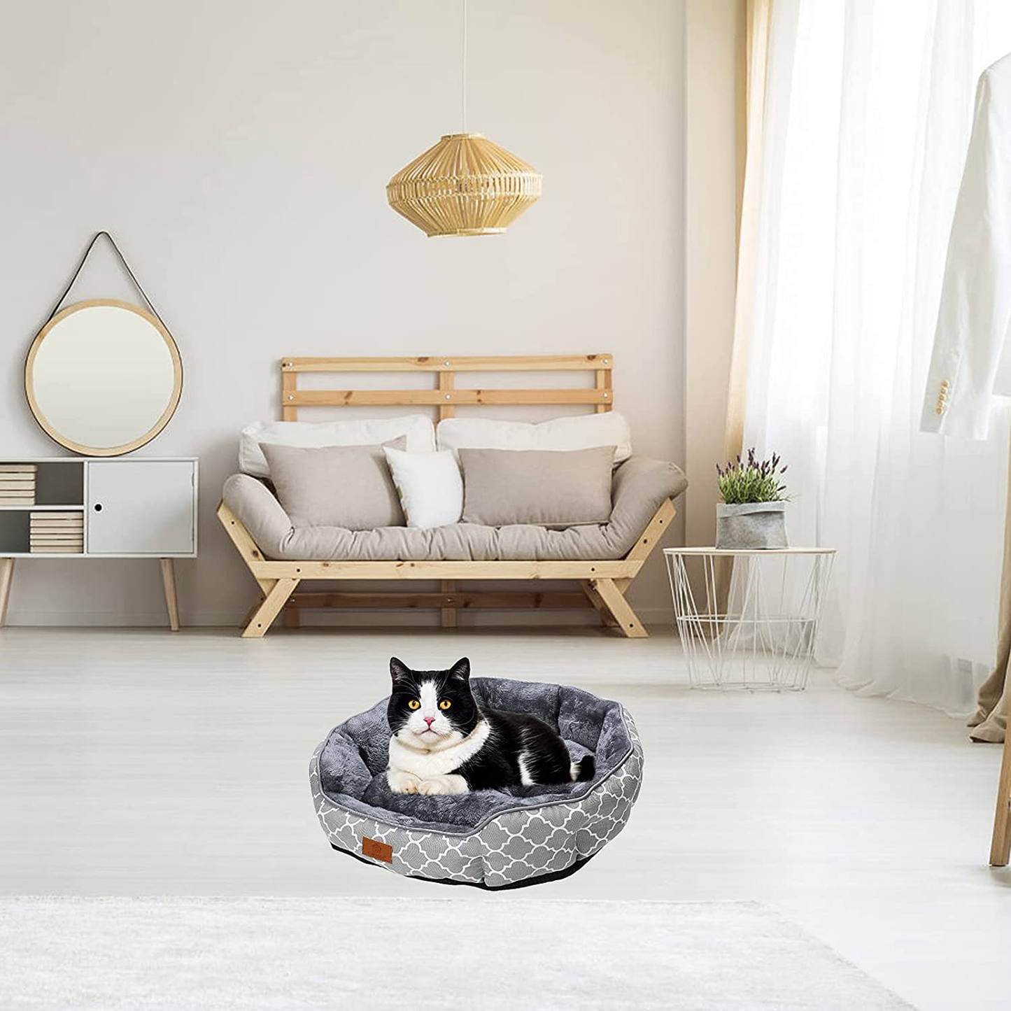 PUPTECK Self Warming Cat Bed, Non-Slip Soft Plush Pet round Donut Cushion with Warm Pads, Thermal Pad Mat for Cats Puppies Small Dogs Cold Days Sleeping Animals & Pet Supplies > Pet Supplies > Cat Supplies > Cat Beds PUPTECK