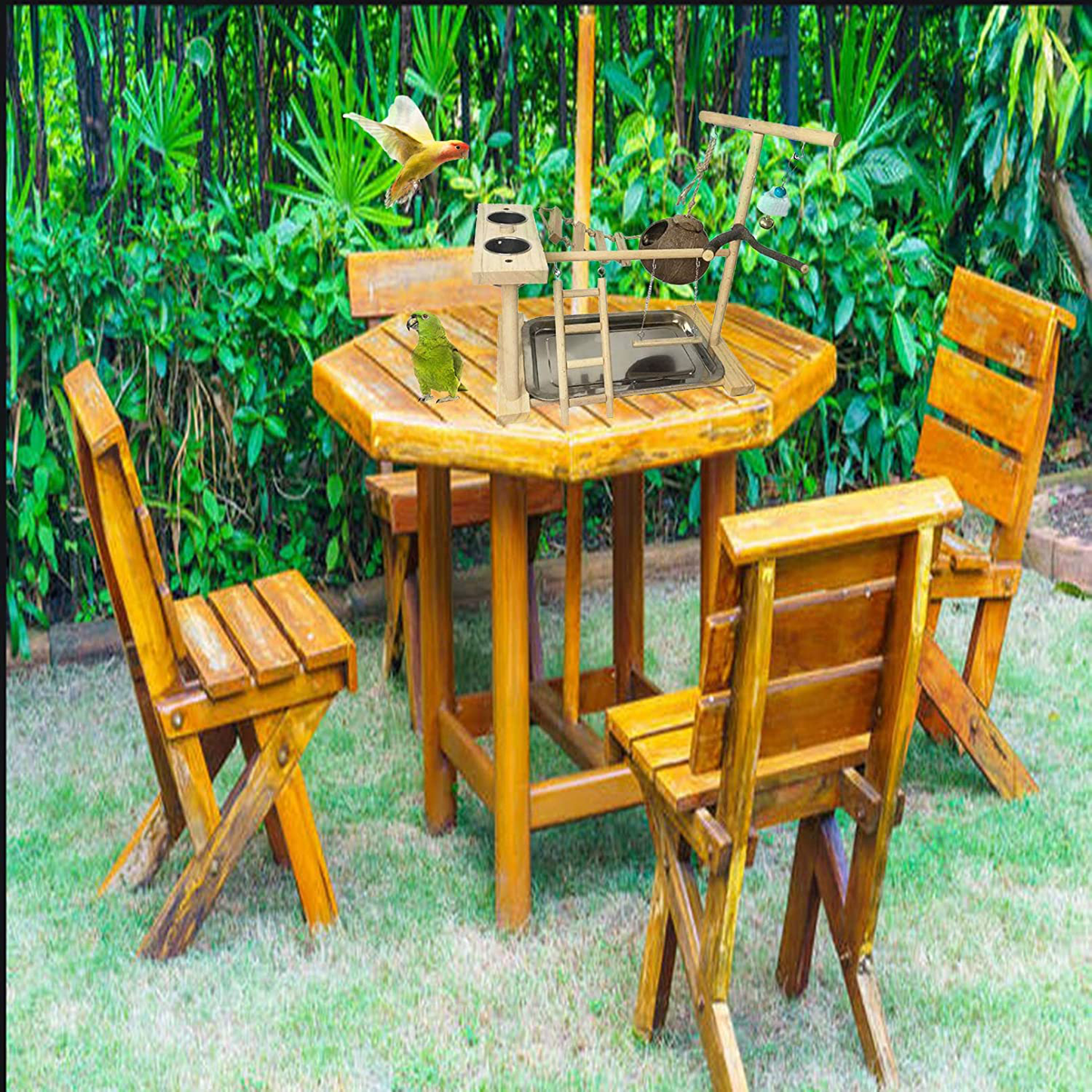Parrots Playground Bird Play Stand Natural Wood Parrot Perch Gym Playpen Parakeet Nest with Feeder Cups Ladders Lovebirds Cage Accessories Toy Exercise Activity Center for Conure Cockatiel Lovebirds Animals & Pet Supplies > Pet Supplies > Bird Supplies > Bird Cages & Stands Tfwadmx