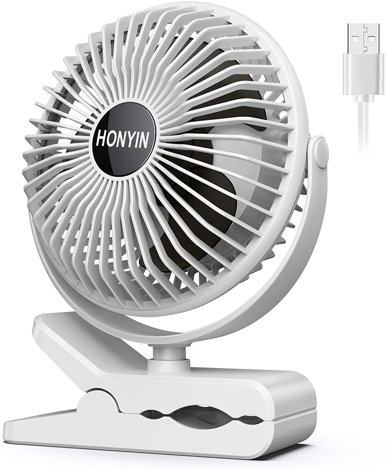 Portable Clip on Fan, 6 Inch Small Fan with USB Cord Powered, Personal Cooling Fan with 3 Speeds, Sturdy Clamp, Quiet Electric Fan for Office Bedroom Desktop, Clip Hang Desk Fan 3 in 1- No Battery Animals & Pet Supplies > Pet Supplies > Dog Supplies > Dog Treadmills HONYIN White