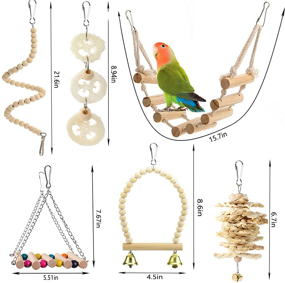 Bird Parrot Toys Swing Hanging Bird Cage Accessories Toy Perch Ladder Chewing Toys Hammock for Parakeets,Cockatiels,Lovebirds,Conures,Budgie,Macaws,Lovebirds,Finches and Other Small Pets Animals & Pet Supplies > Pet Supplies > Bird Supplies > Bird Cage Accessories BBjinronjy