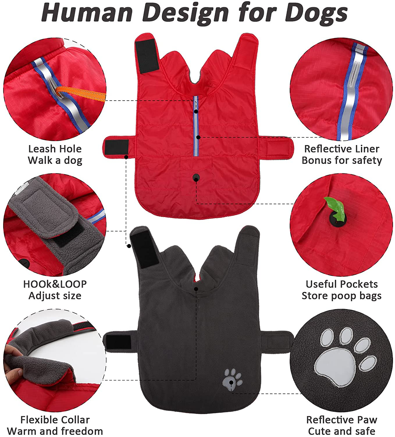FAIRWIN Dog Clothes Waterproof Dog Winter Coat Windproof Dog Clothes for Small Medium Dogs Boy Dog Jackets for Large Dogs Reflective Dog Sweater Dog Vest Winter Reversible Dog Apparel & Accessories Animals & Pet Supplies > Pet Supplies > Dog Supplies > Dog Apparel FAIRWIN